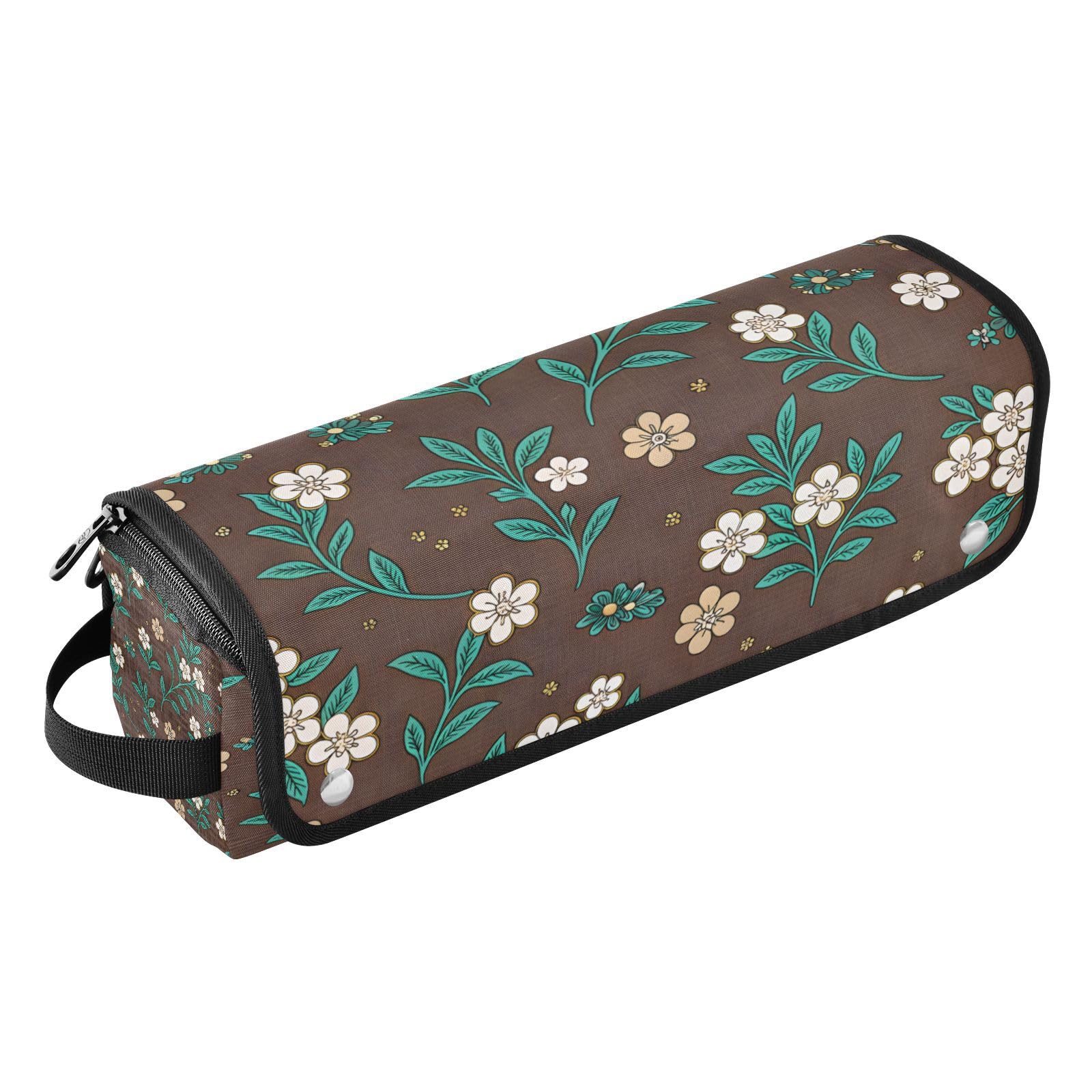 Vintage Floral Hair Tools Travel Bag Portable Hair Accessory Organizer with Heat Resistant Mat 2 in 1 Curling