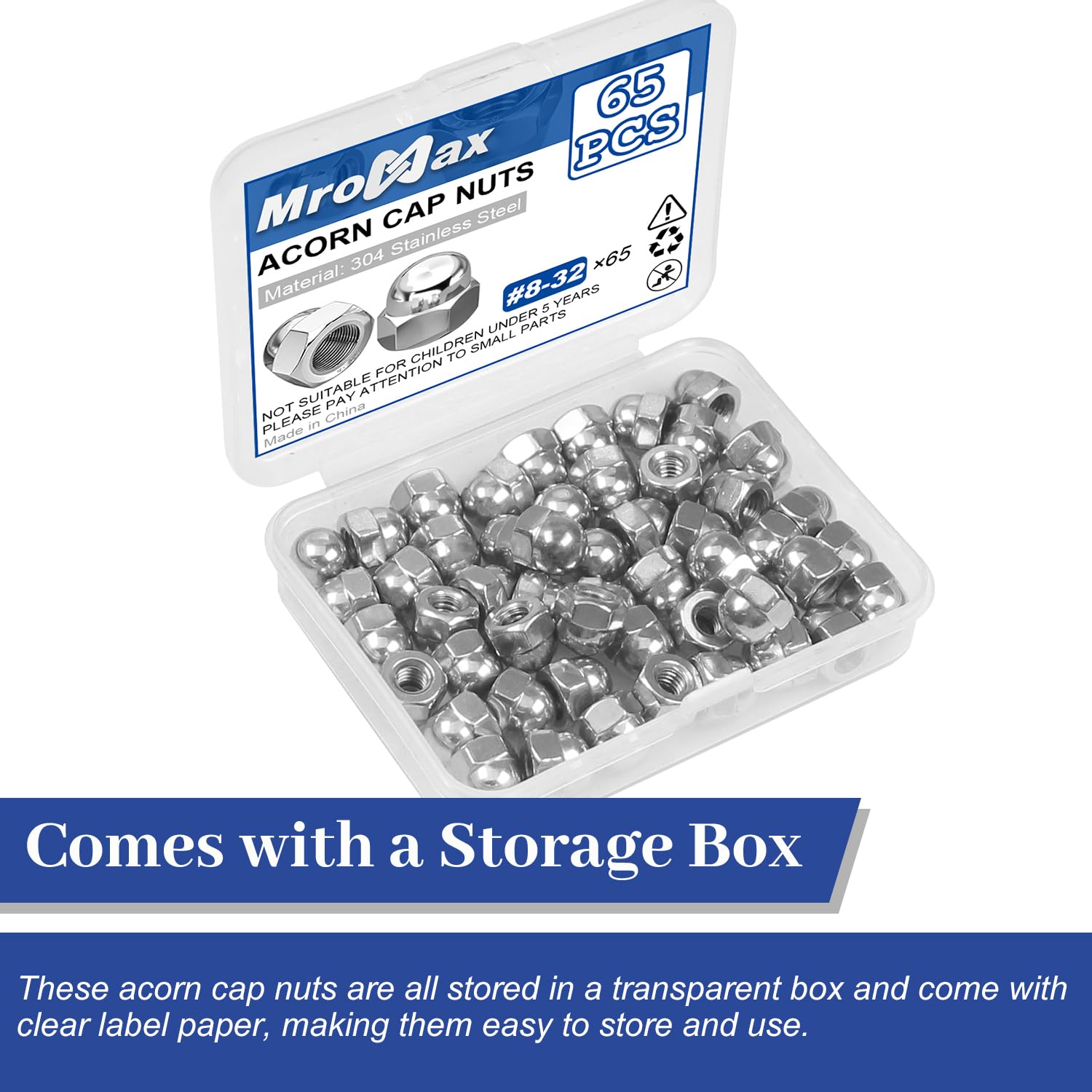 Uxcell #8-32 Acorn Cap Nuts,50pcs - 304 Stainless Steel Hardware Nuts, Acorn Hex Cap Dome Head Nuts For Fasteners (Silver