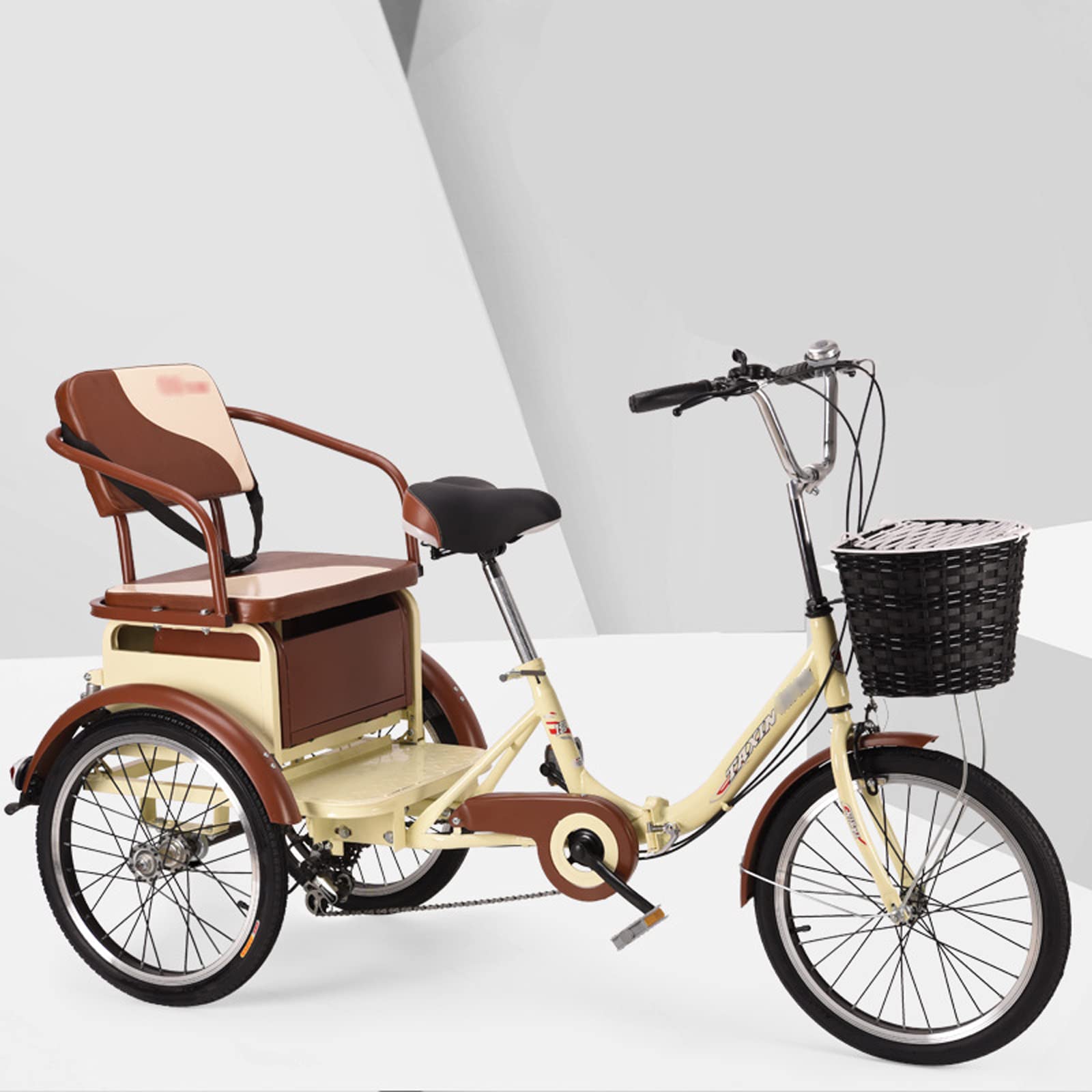 zcyg Adult Tricycle, 3 Wheel Bike Adult, Three Wheel Cruiser Bike 20 Inch Wheels, 6 Speed, Adjustable Seat and Handlebar(Color:Khaki)