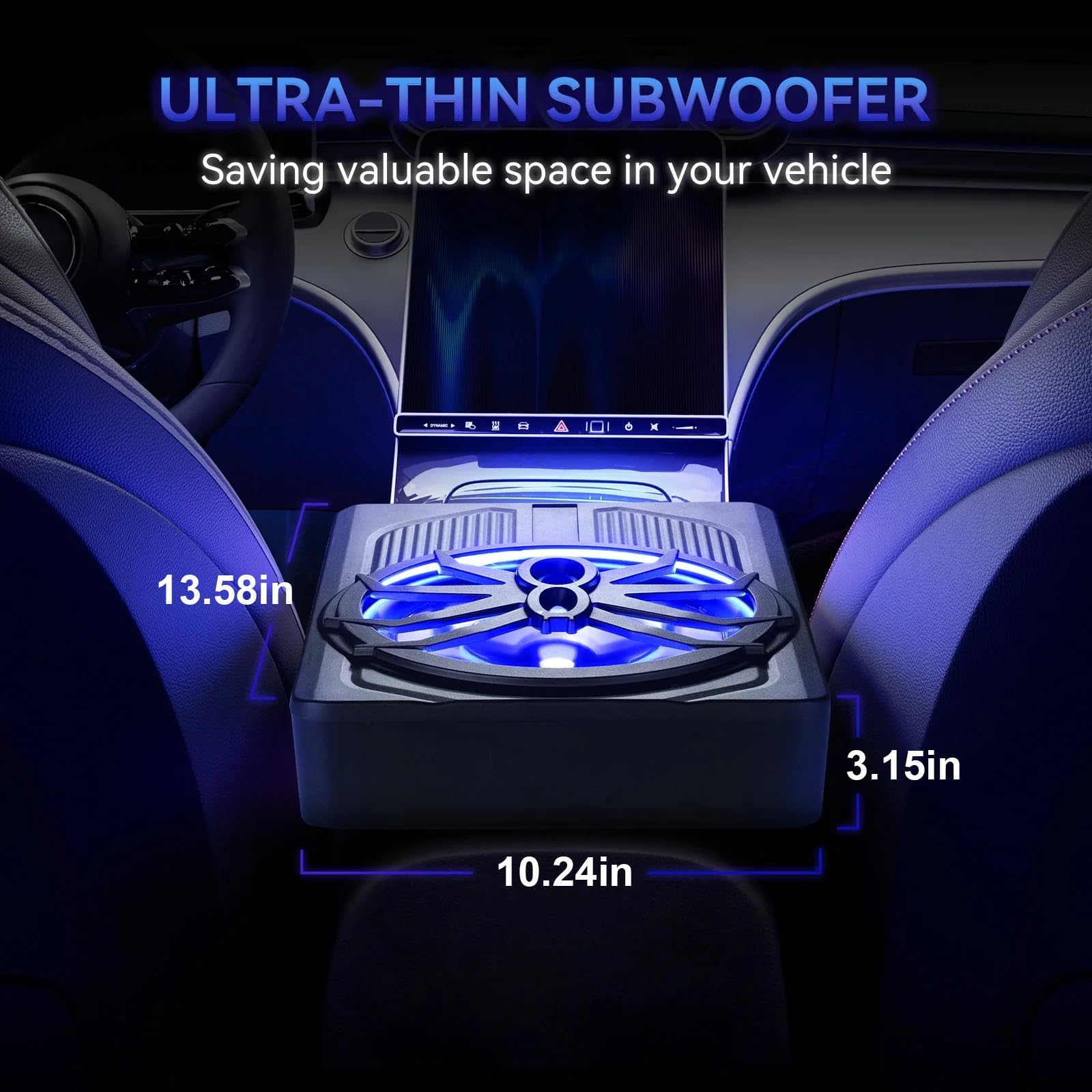 Topteng 10" 12V Slim Under Seat Powered Car Subwoofer with 1200W Max Power, Built-in Amplifier, App Control And Dynamic RGB Light, 4Ω 90dB Hi/Lo Input Bass Speaker Adatto per Car Truck SUV MPV