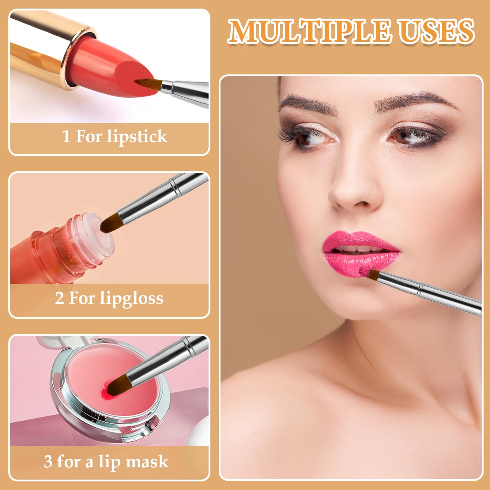 Pinceau de maquillage rétractable portable à double extrémité pour rouge à lèvres brillant pinceaux de maquillage anti-cernes pinceaux contour des lèvres outil de maquillage (argent)