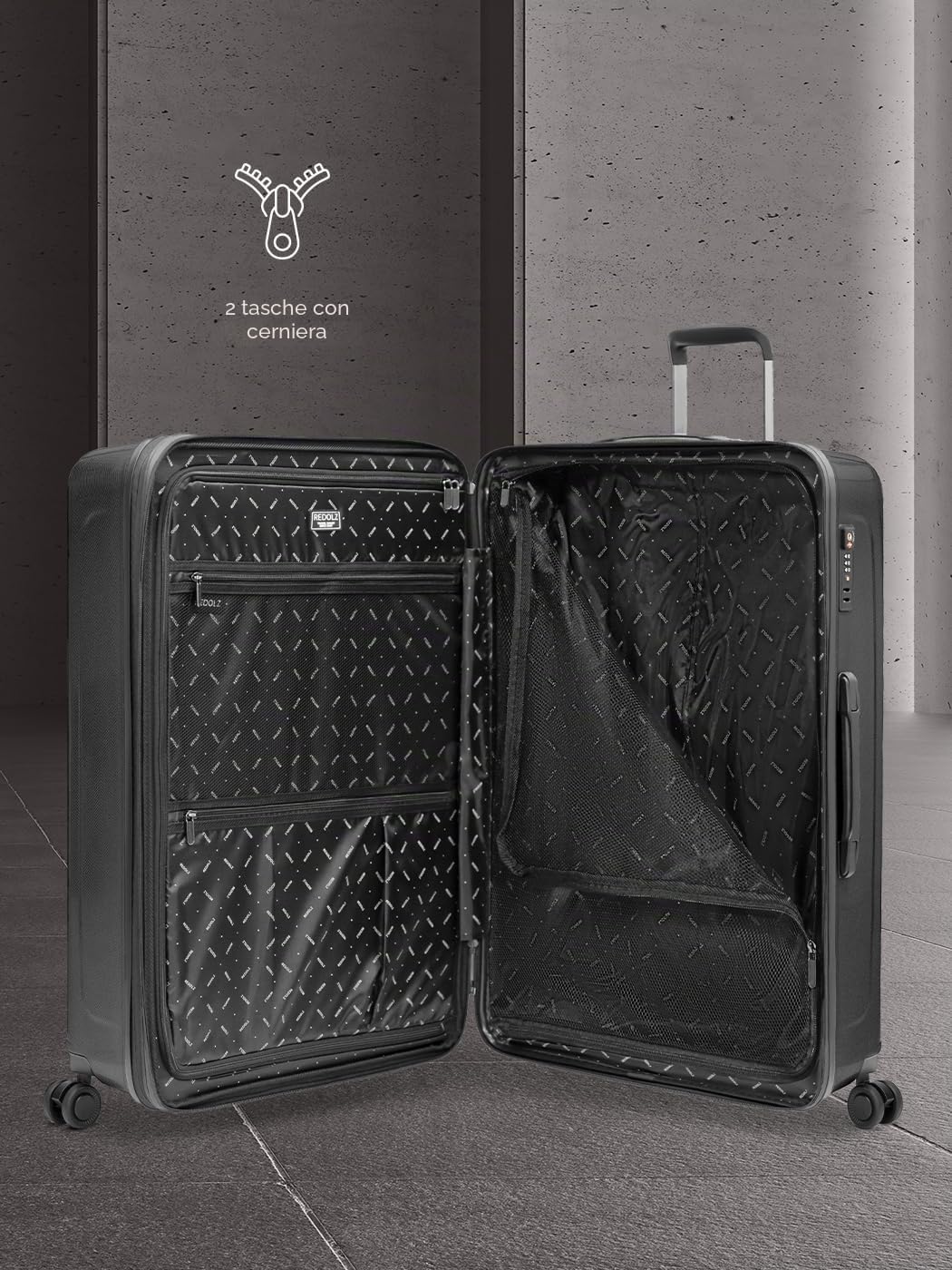 REDOLZ Set di valigie rigide 3 pezzi | S 55 cm con tasca laptop + M 66 cm + L 77 cm | Espandibili con soffietto | Ultra leggere | 4 ruote & TSA (Essentials 14)