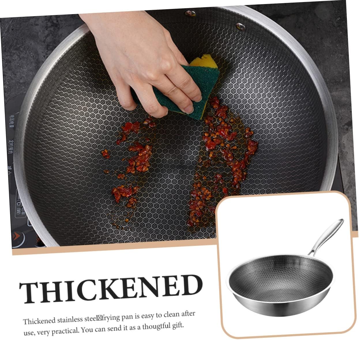 Mikinona Honeycomb Design Wok Pan Induction Ready Easy to Clean Lid for Gas/electric Stove