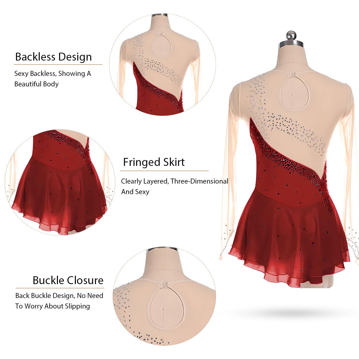 Vestito da pattinaggio artistico su ghiaccio, abiti da pattinaggio a rotelle per donne, vestiti per pattinaggio su ghiaccio per ragazze