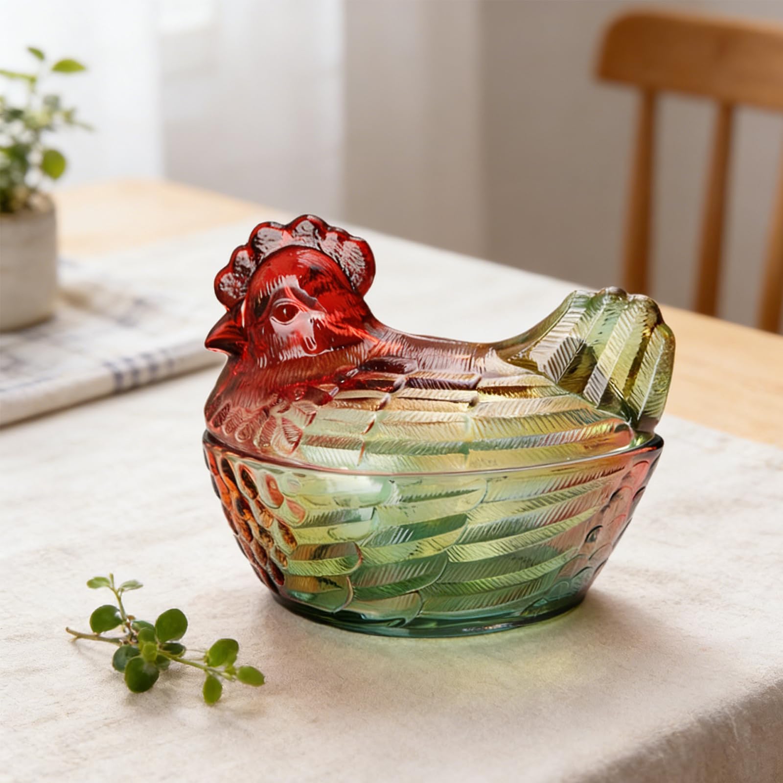 Greabuy Elegante Vorratsdose aus Glas in Hühnerform mit Deckel für Süßigkeiten Nüsse Heimdekoration Küche Esszimmer dekorativer Süßigkeitenbehälter