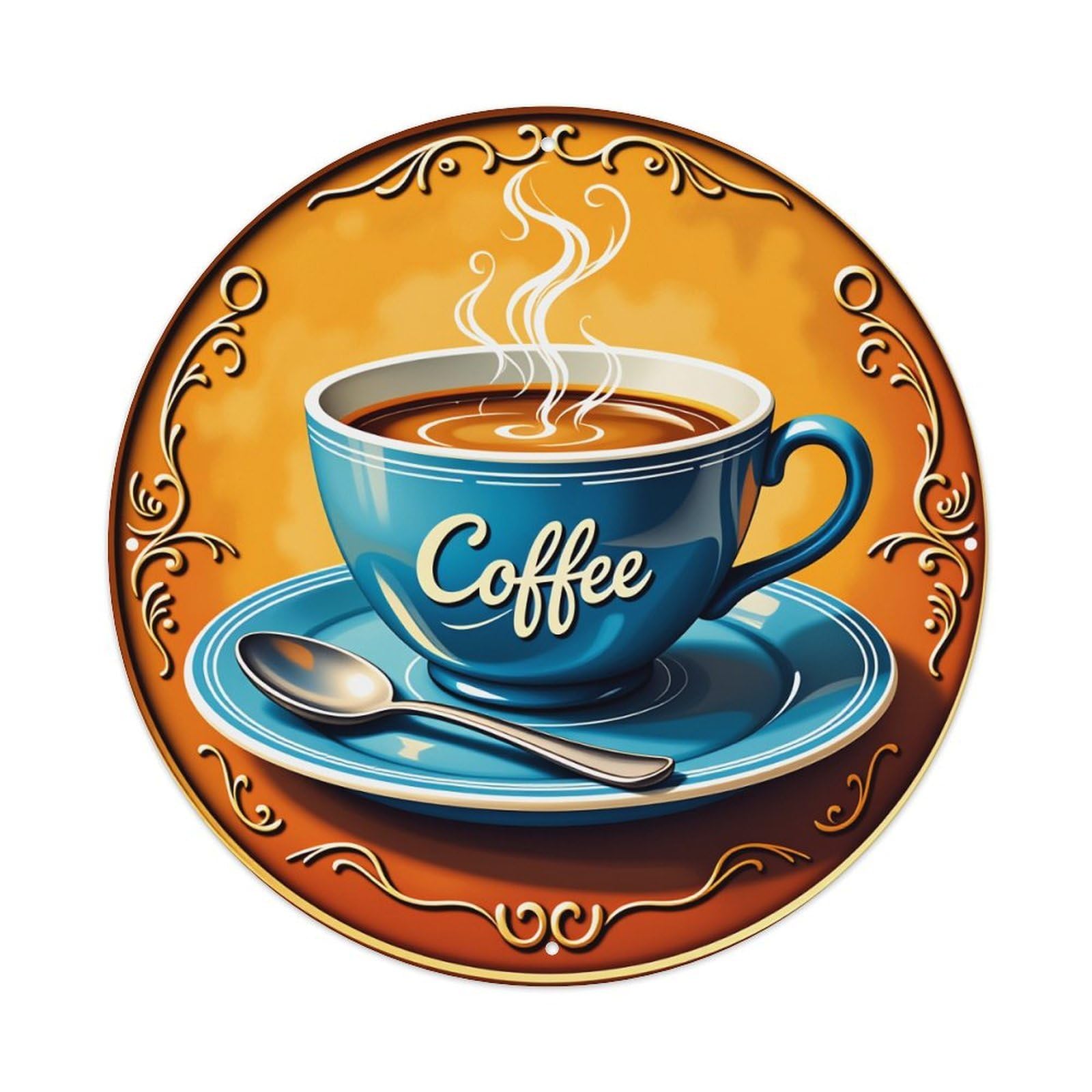 Coffee Cup Saucer Spoon Steam Metal Tin Sign Vintage Garden Bedroom Cafe Bar Man Cave Home Wall Decor Metal Poster 8x8 inches