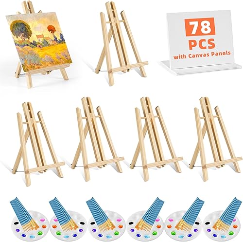 Suministros de pintura, 78 piezas de kits de pintura con caballetes, 6 caballetes de pintura (12 x 8 pulgadas), 6 lienzos (paneles de lienzo en