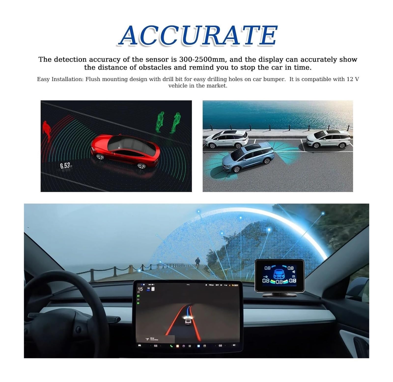 Auto Rückfahrradar Frontunterstützung Tonwarnung/Summer/Stummschaltung Mit 8 Parksensoren Parken Sensor(Silber)