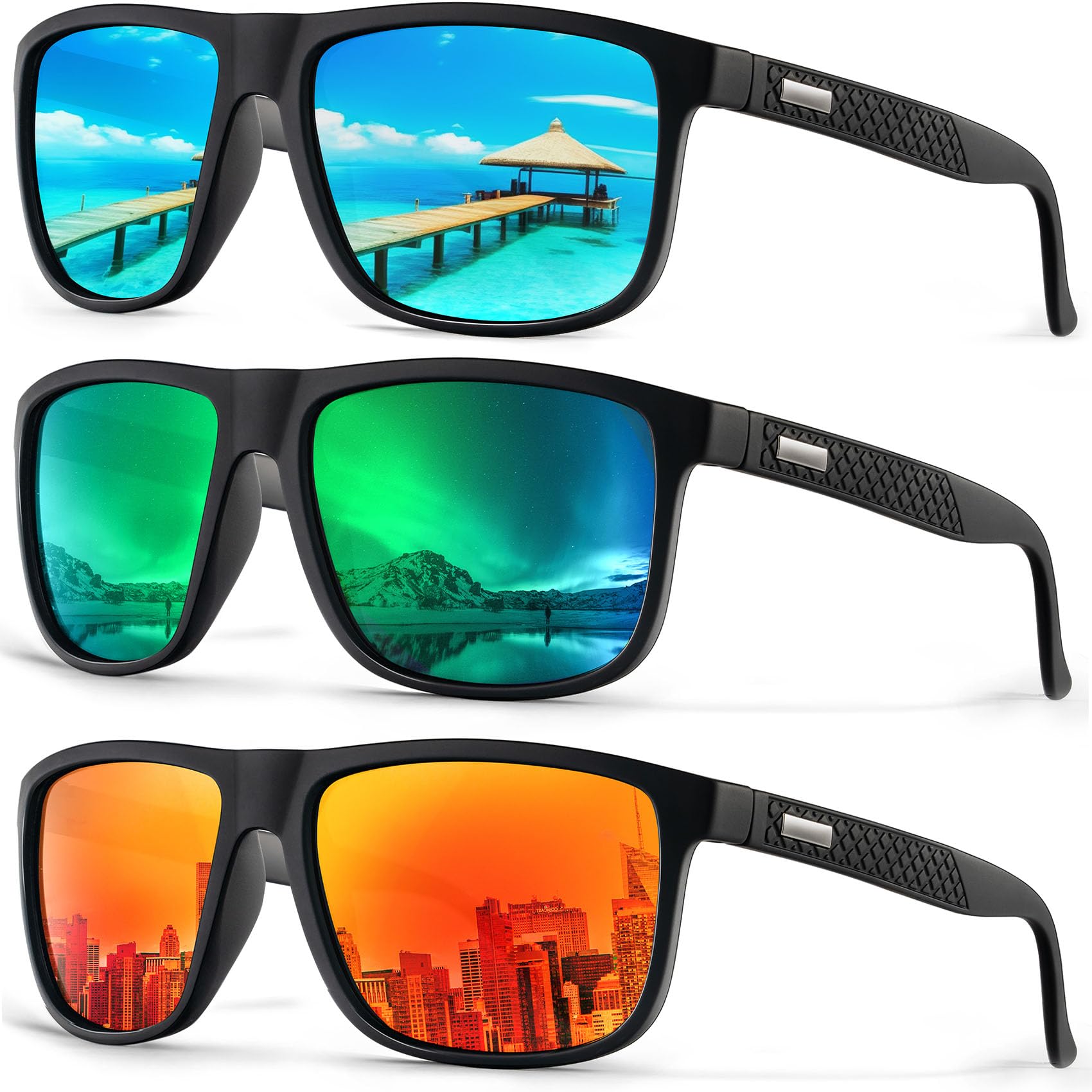 HENGOSEN Polarisierte Sonnenbrille für Herren, Sport: polarisierte Sonnenbrille, Laufen, Angeln, Fahren, Sonnenbrille mit UV-Schutz, 3 Stück
