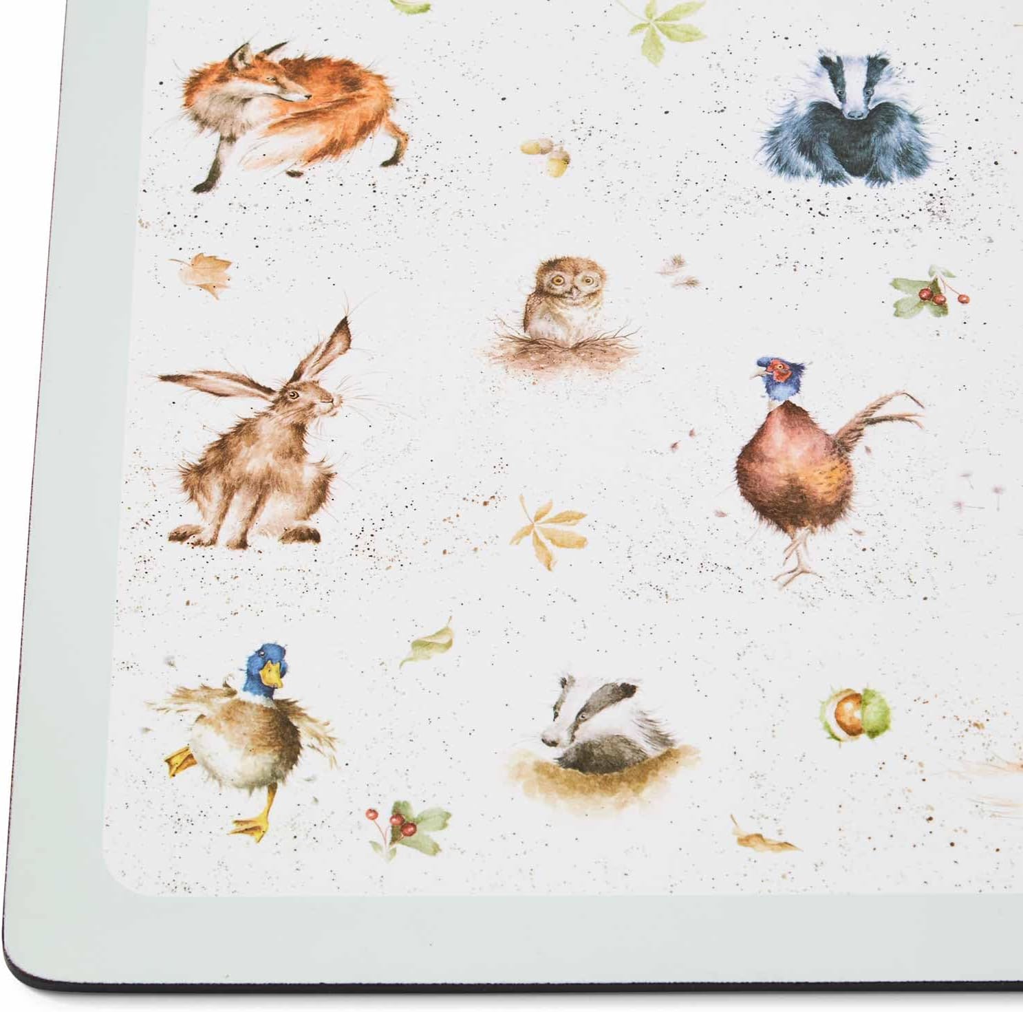 Pimpernel Wrendale Designs Large Placemats, Set of 4 - Durable Cork-Backed Board Table Mats, British Countryside Animal Illustrations - Heat Resistant Dining Decor - 15.8" x 11.7" (Pack of 2)
