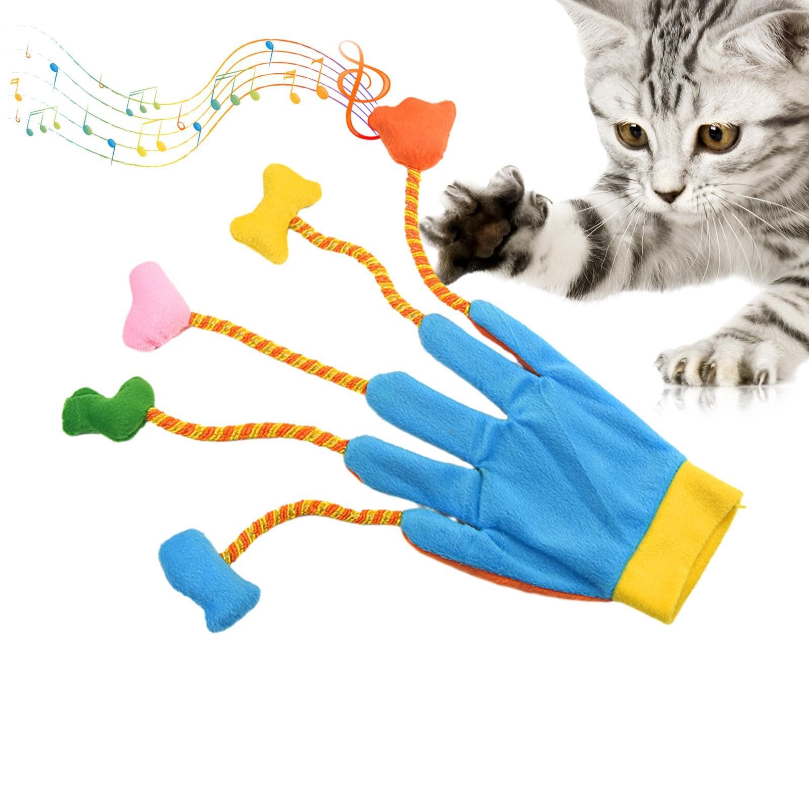 Azonee Cat Teaser Glove, Interactive 5-Finger Mitts with Bells, Plush Cat Play Gloves for Indoor Cats and Kittens Entertainment