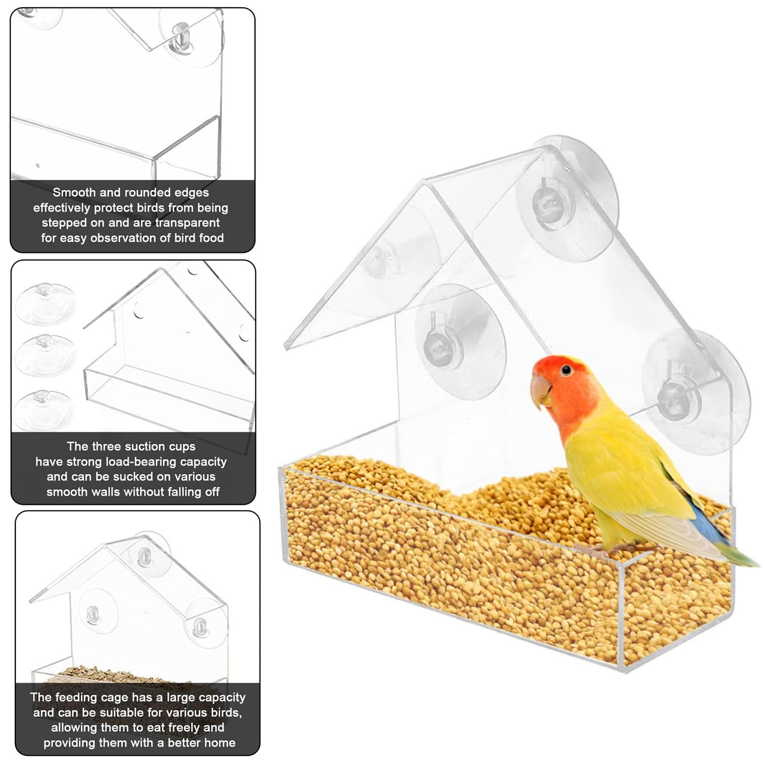 Window Bird Feeder, Acrylic Clear Bird Feeder Box, Easy to Install and Clean, Perfect for Bird Watching - Image 3