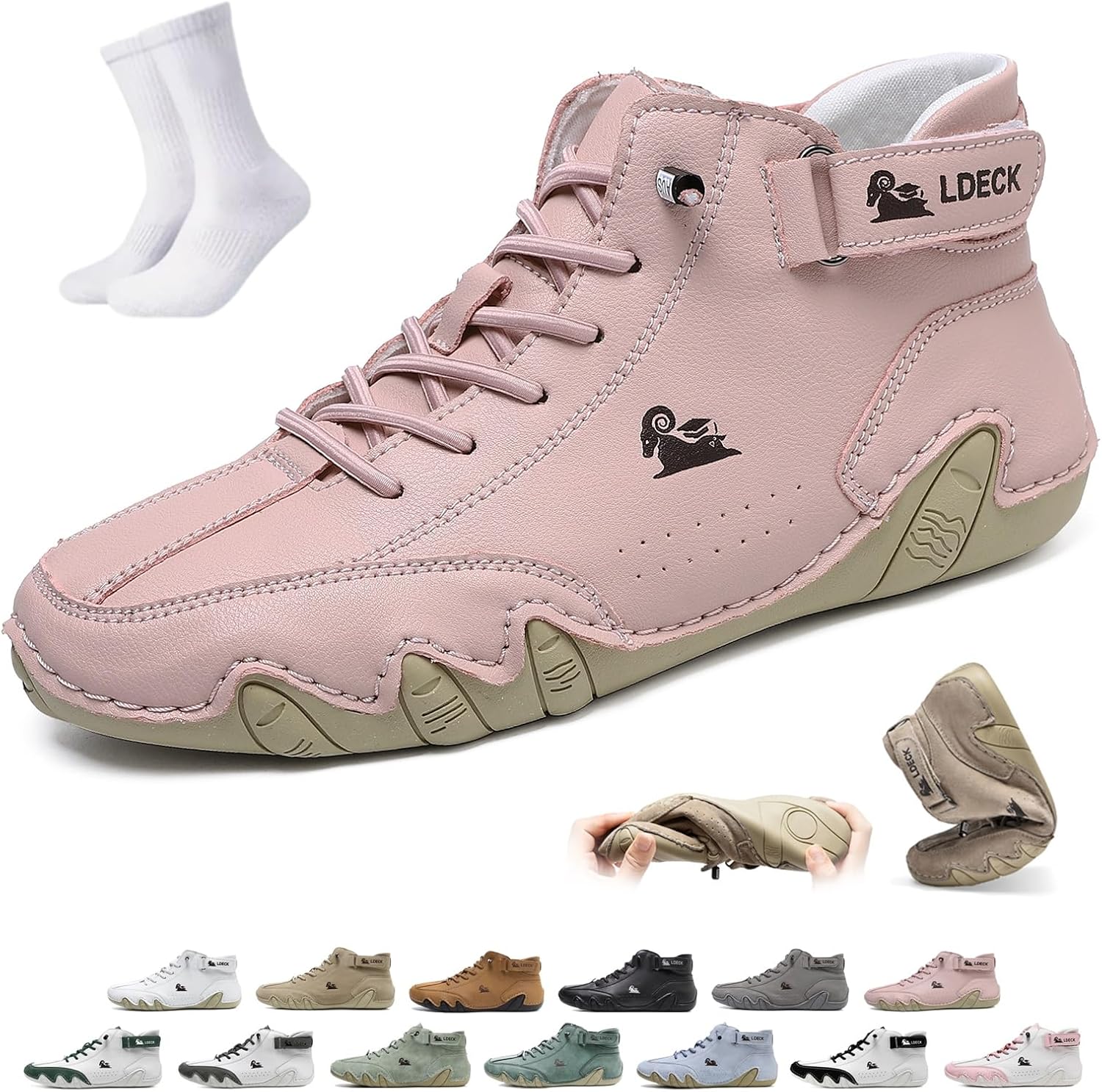 Waterproof Lightweight Unisex Outdoor Hiking Shoes, Breathable Non-Slip High Top Chukka Boots, Slip-On Barefoot Boots for Camping, Walking & Driving(Pink,8 Women/6.5 Men)