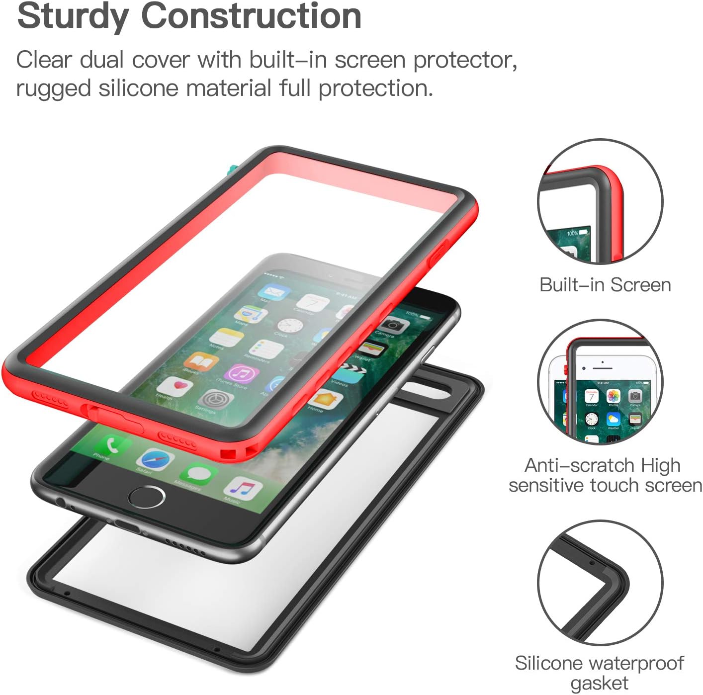 Fansteck Waterproof Case for iPhone 12 Mini (5.4 inch), IP68 Underwater Full Body Protective Waterproof/Snowproof/Shockproof/Dirtproof, High Sensitive Touch Screen for iPhone 12 Mini 2020 (Red/Black)