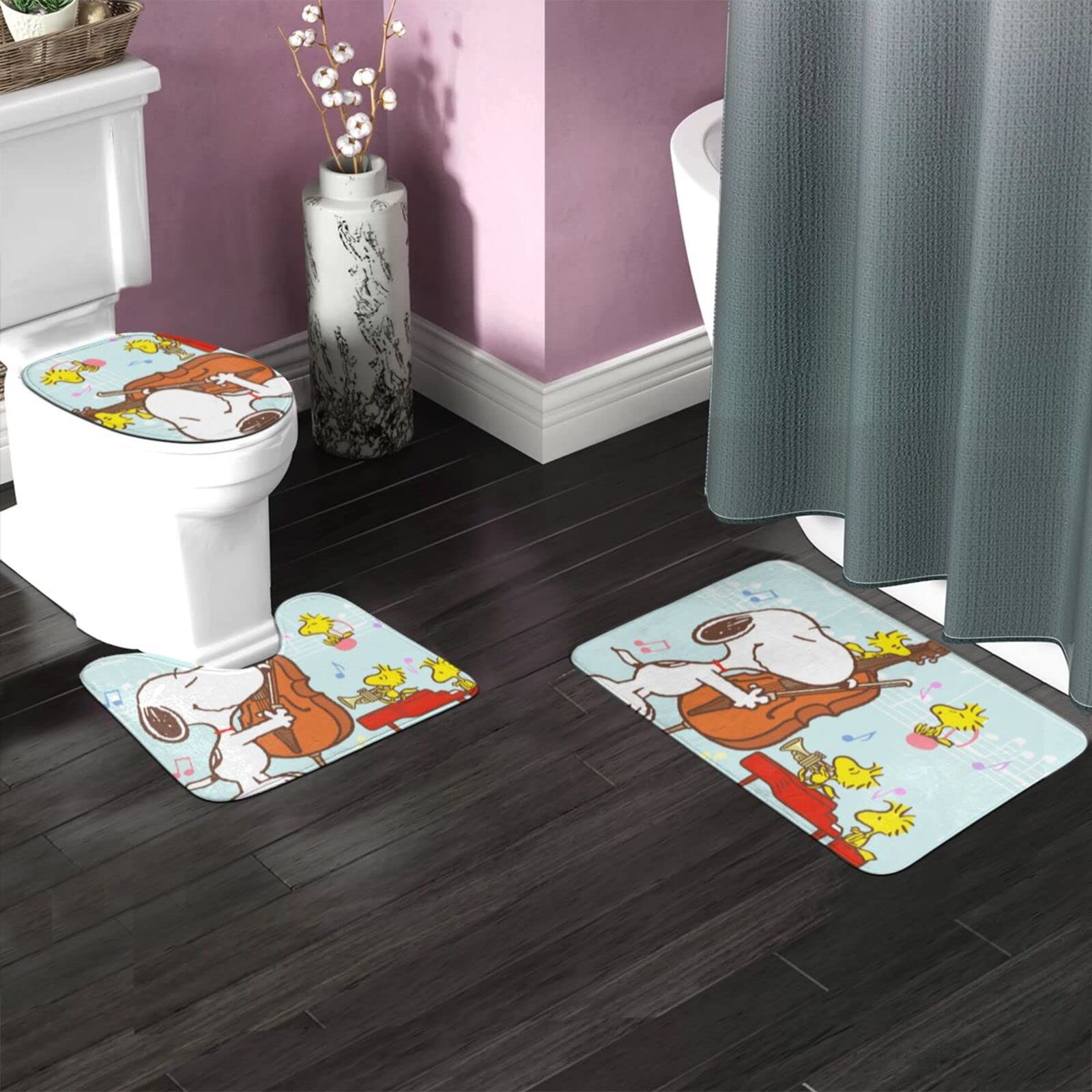 Amazon｜スヌーピー 3点セット フランネル 滑り止め バスルームマット