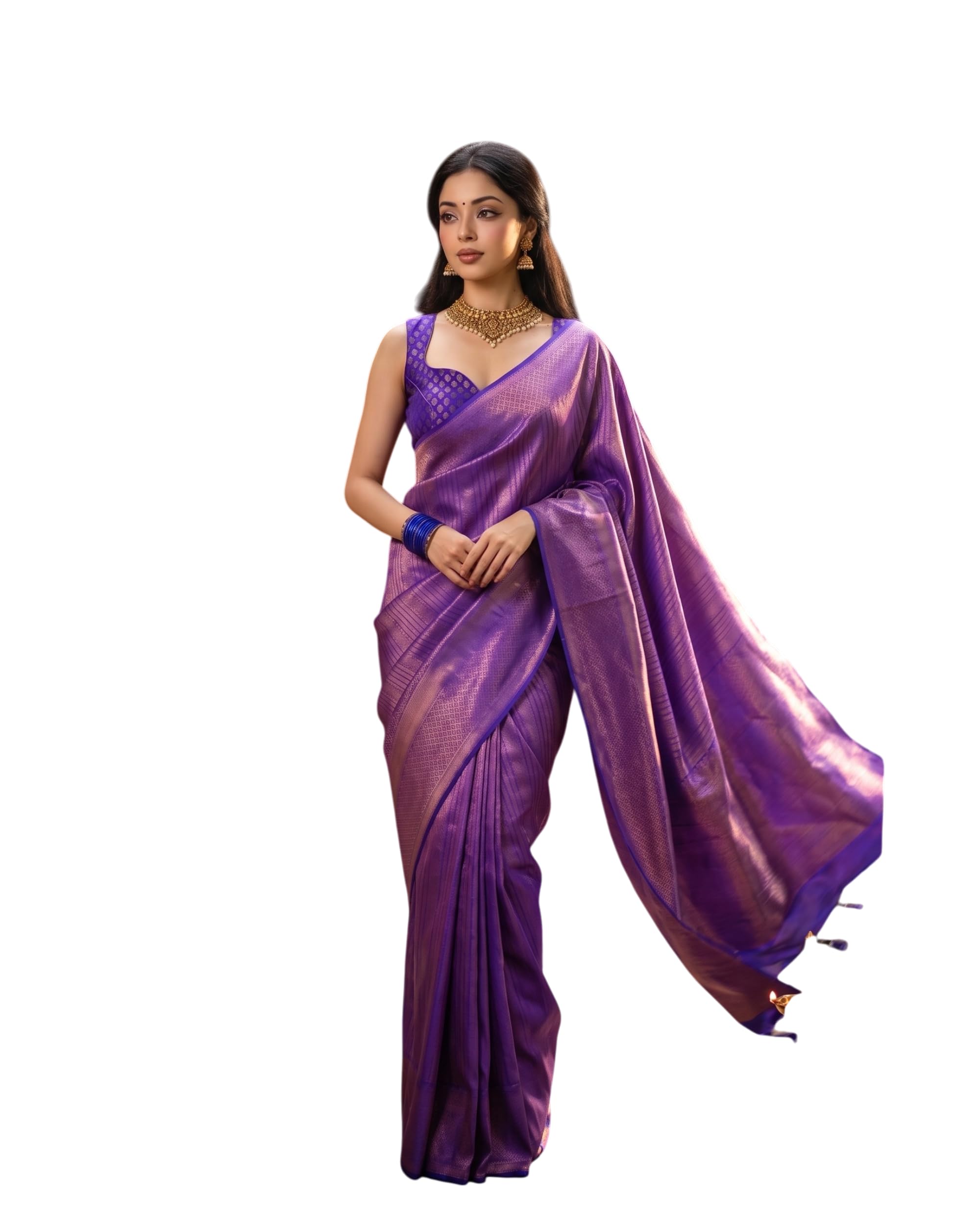 Flosive Aarvi Royal Silk Blend Saree with Blouse Piece for Women | Festive Wedding Saree (INDIGO PURPLE)