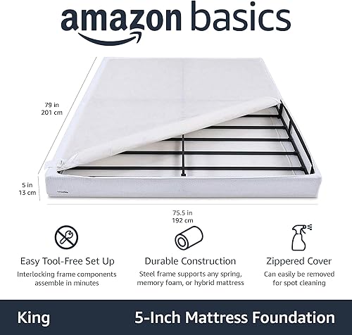 Miniatura 27 de Amazon Basics - Base de cama tipo somier inteligente, base de colchón de 7” de alto, montaje fácil sin necesidad de herramientas, tamaño king, 79”