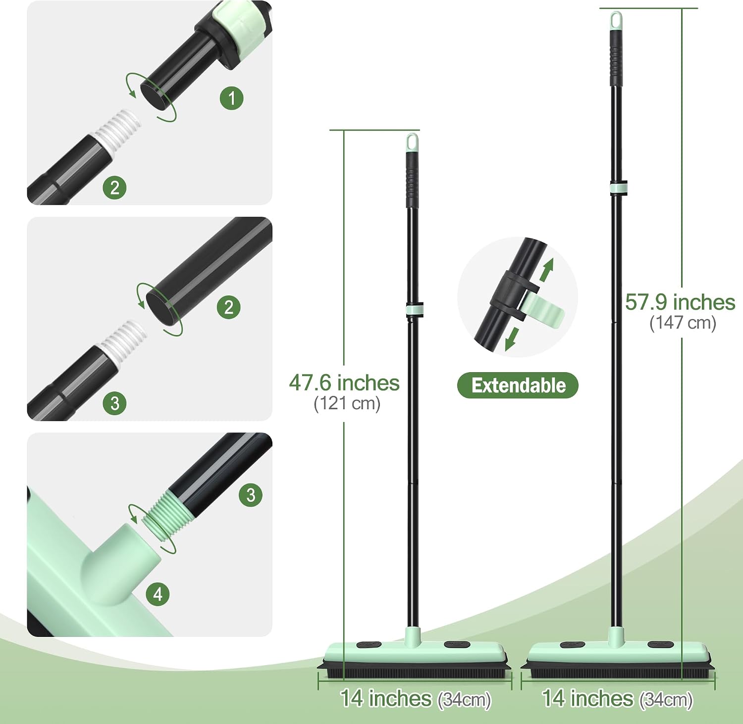 Upgraded Rubber Broom Pet Hair Remover with Squeegee Carpet Rake Fur Sweeper Small Detailing Lint Brush to Fluff Carpet Rug Tile Hardwood Floor