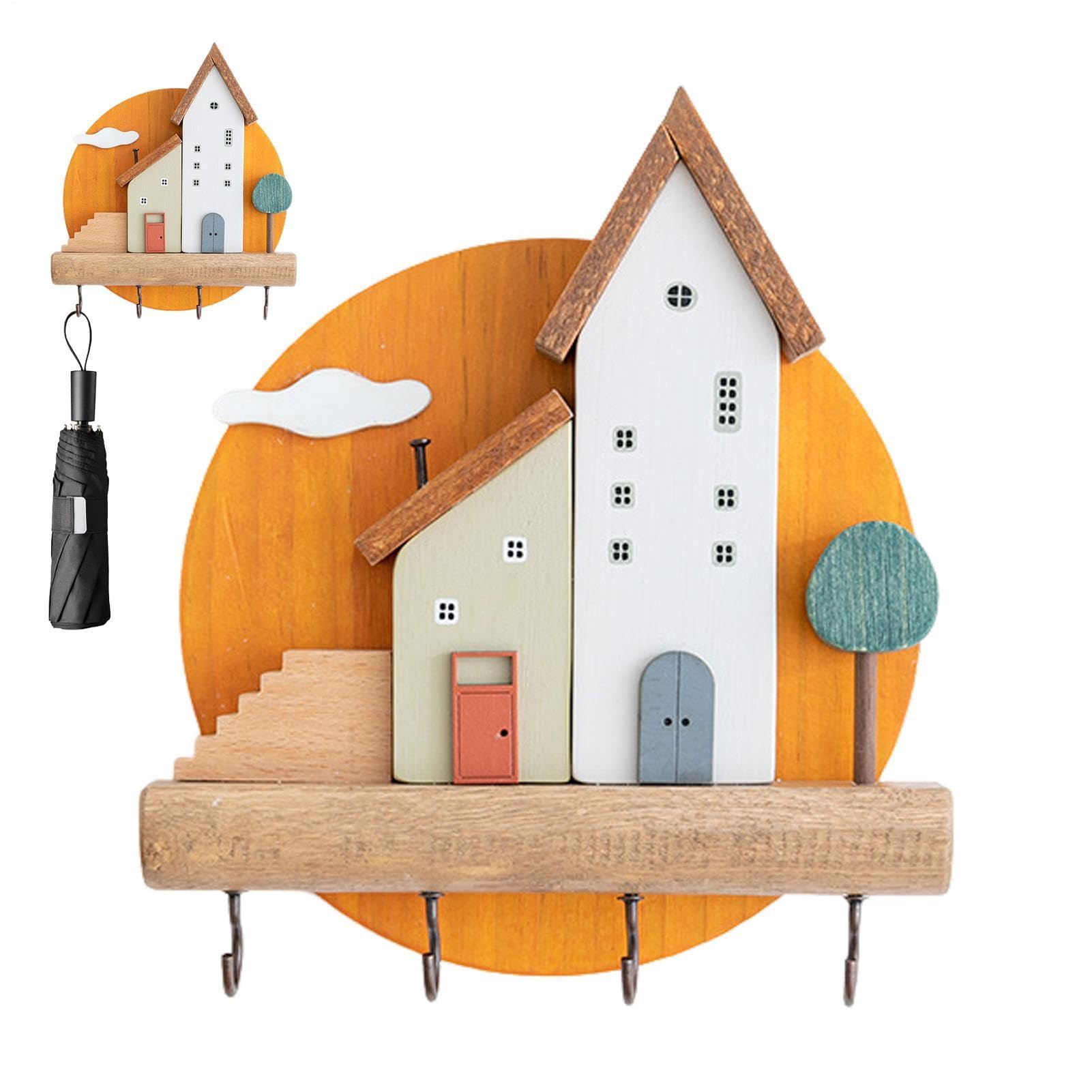 Generisch Porta chiavi montato a parete, grande scaffale portaoggetti da | 20 cm per ingresso, gancio multiuso per l'organizer con 4 ganci, decorativo per chiavi, occhiali