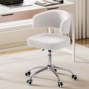 Homeoffice Silla de escritorio, altura regulable, tocador giratoria, de Sherpa, respaldo curvado, hasta 150 kg, para oficina, estudio, dormitorio, color blanco