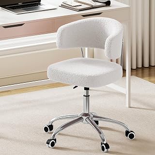Homeoffice Silla de escritorio, altura regulable, tocador giratoria, de Sherpa, respaldo curvado, hasta 150 kg, para oficina, estudio, dormitorio, color blanco