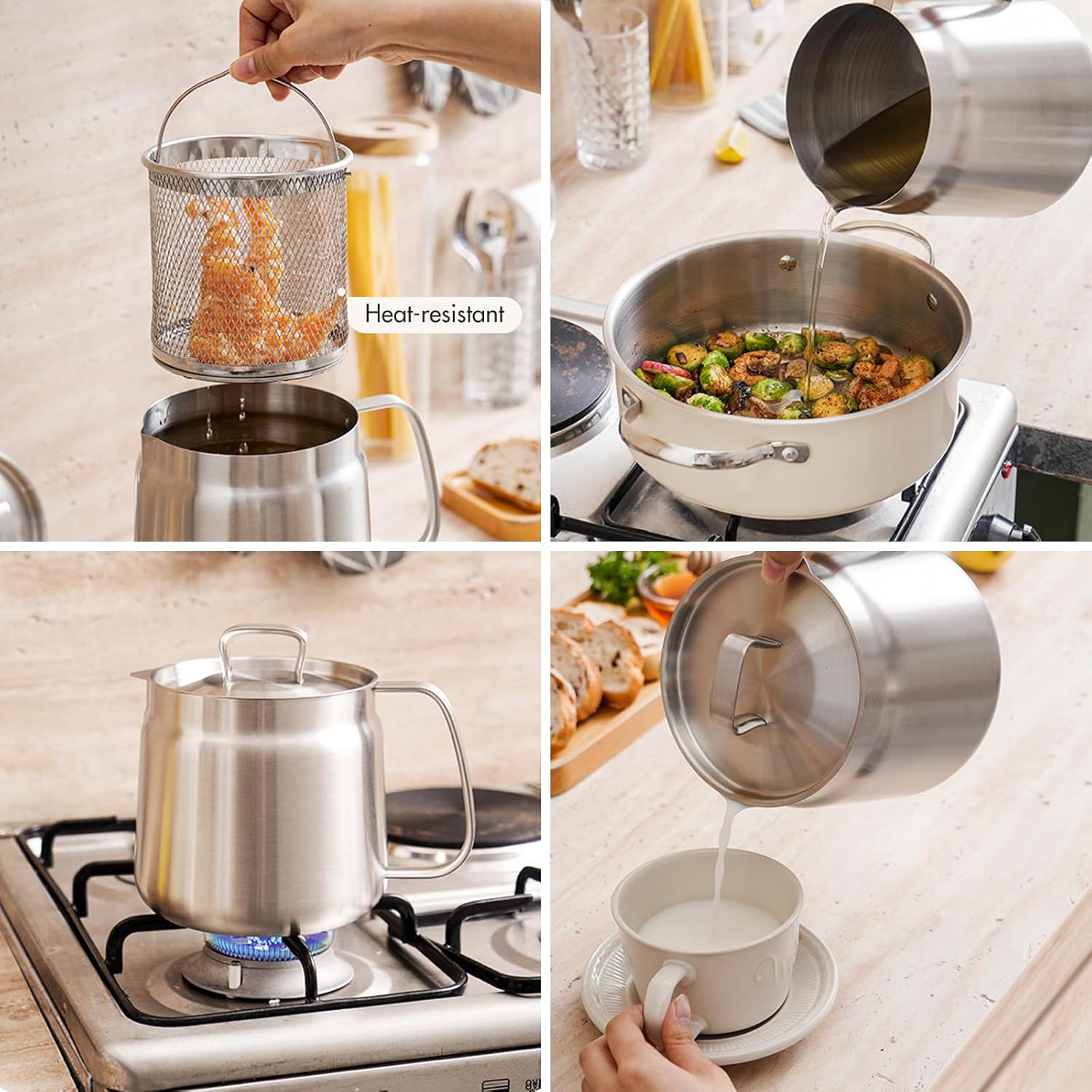 Stainless Steel Oil Filter Pot with Strainer - Multi-Functional Kitchen Gadget (1.5L)