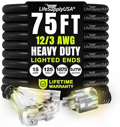 Miniatura 18 de Cable de extensión de 10 pies para exteriores/interiores, 3 tomas, calibre 12/3, extra resistente, SJTW, impermeable, flexible, resistente al frío