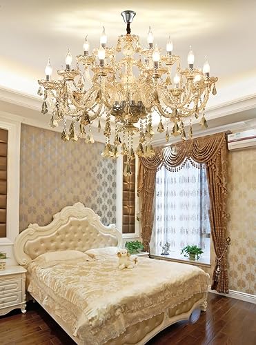 Miniatura 14 de Moderno y elegante candelabro de cristal K9, 8 luces, colgante de techo de cristal coñac, lámpara estilo vela con base E12 para sala de estar