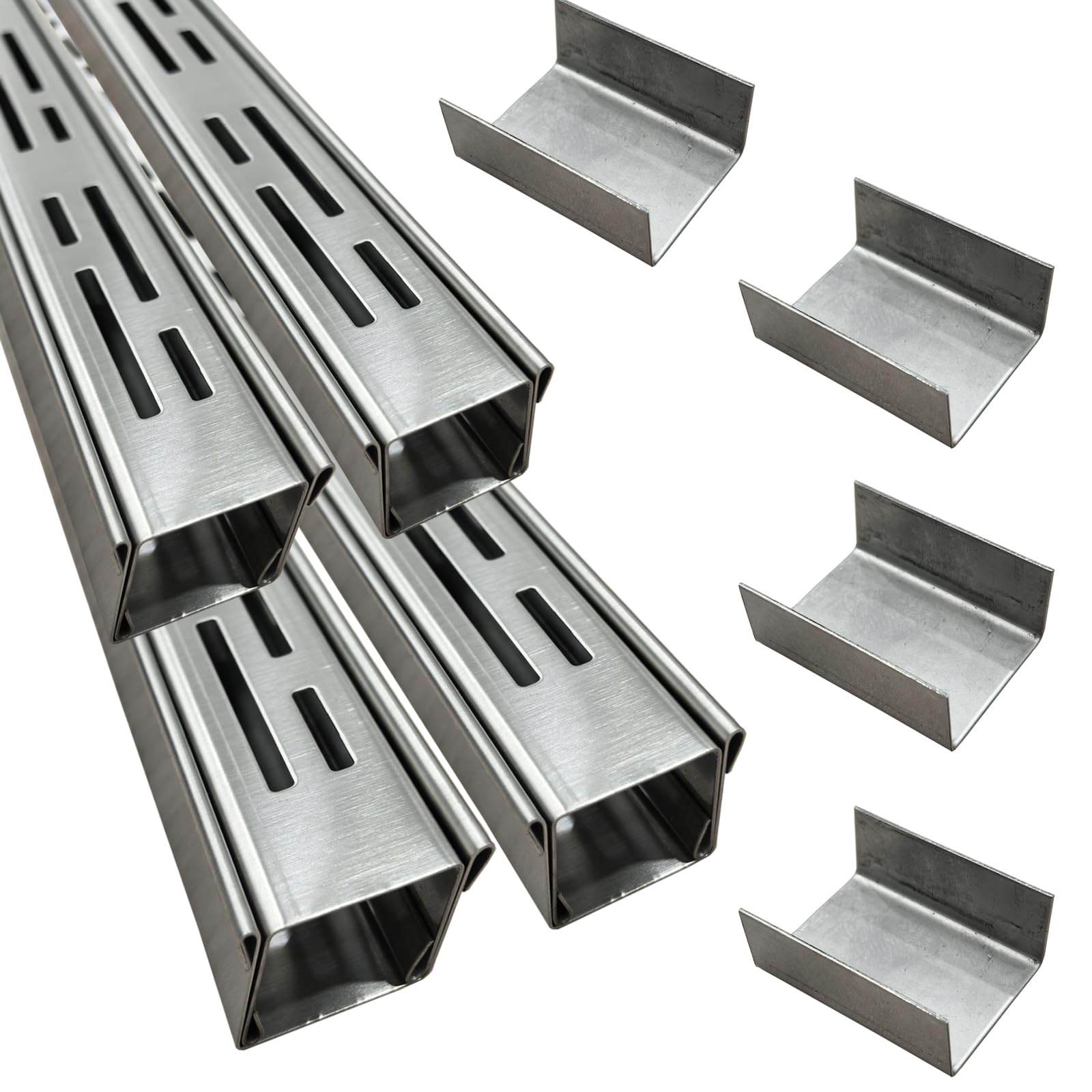 SXSJMY Drainage Channel,4 Pack - 1m Long x 3.5cm Wide,Outdoor Garden Drainage System Made of 304 Stainless Steel with Coupling,Narrow Trench Drain for Concrete/Paving Stones/Terraces/Sidewalks