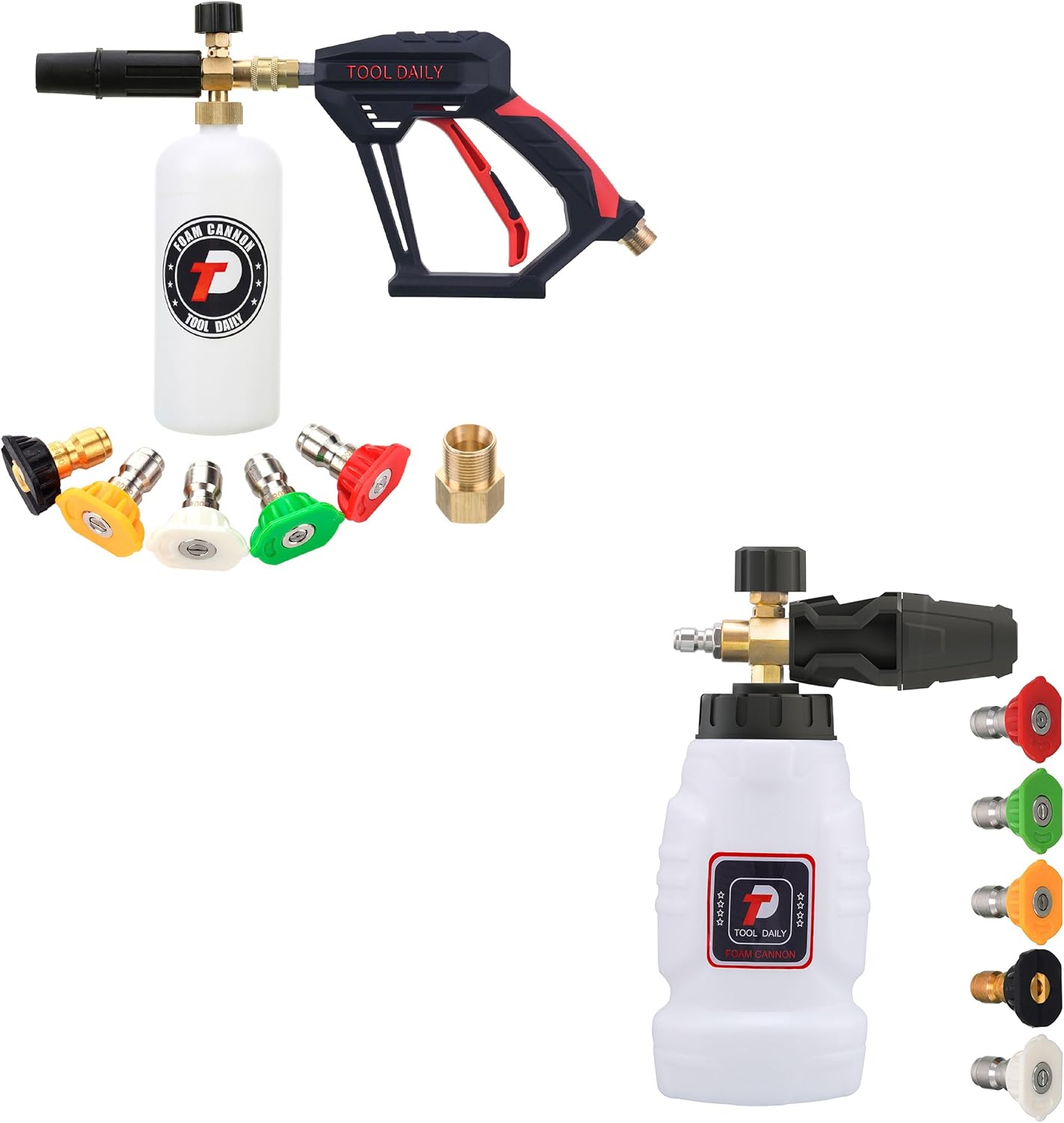 Tool Daily Short Pressure Washer Gun with Foam Cannon, 1/4 Inch Quick Connect, Power Washer Foam Cannon with 5 Pressure Washer Nozzles,1 Liter
