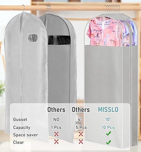 Miniatura 3 de MISSLO Bolsas de ropa con fuelle de 10 pulgadas para colgar ropa, bolsas de vestir de 50 pulgadas de largo para almacenamiento en armario, funda de