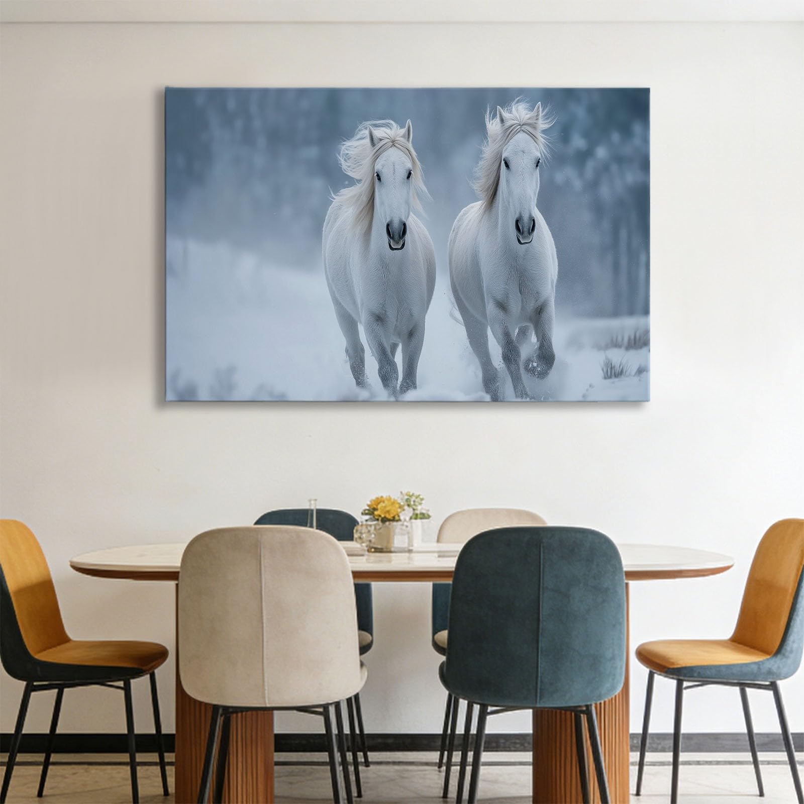 Generisch Natürlich Tier Weißes Pferd Modernes Leinwandbild 120L x 80B cm mit Rahmen, Reinweiß XXL Wanddeko für Wohnzimmer Geschenk Idee Einzug - Hochwertiger Kunstdruck auf Holzrahmen
