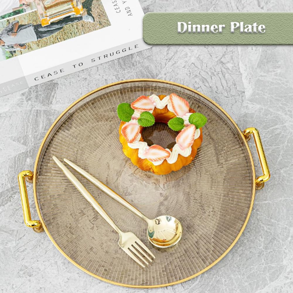 Vassoio Rotondo Plastico Trasparente Con Manico - 27cm (Ambra Oro) - Foto 4