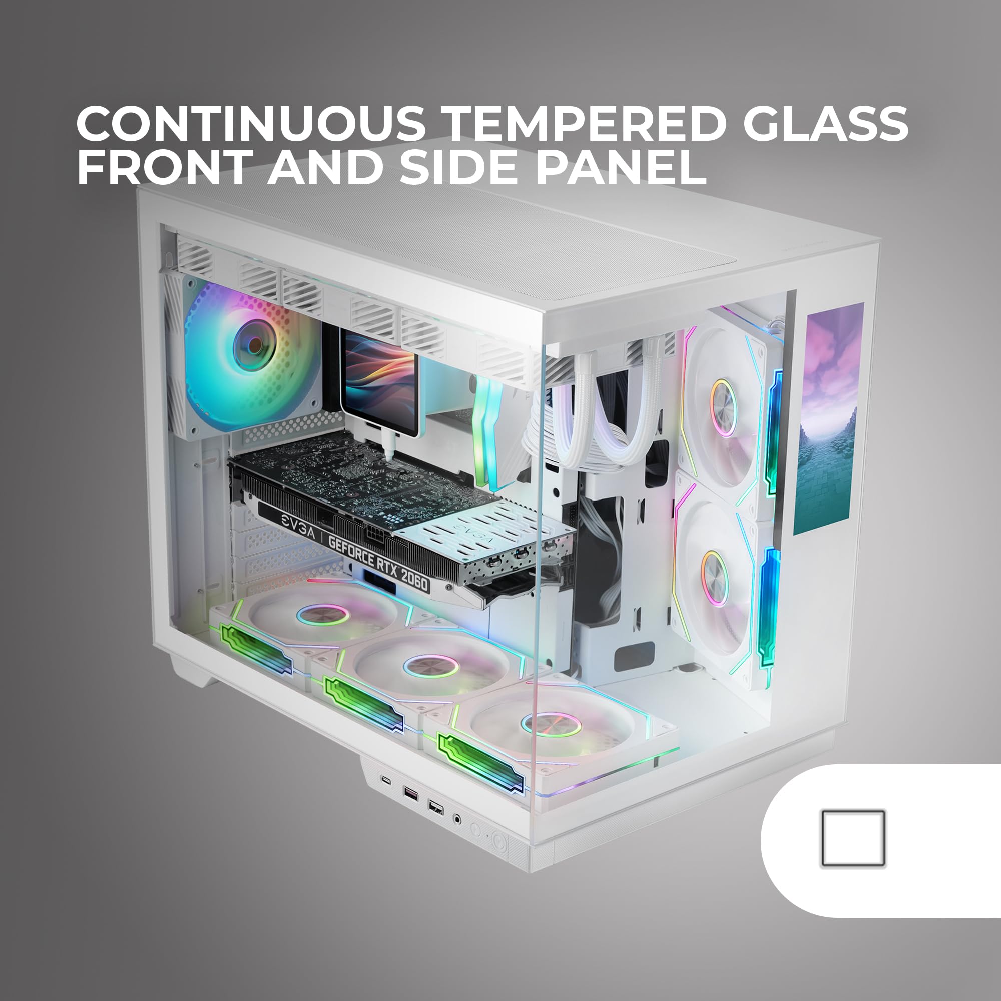 Mars Gaming MC-3TCORELCD Caja Gaming ATX, Pantalla IPS 7,2” Personalizable, Triple Cristal Templado Extraíble, Estructura Doble Cámara Lateral, Soporte de Refrigeración Líquida hasta 360mm, Blanco — view 54