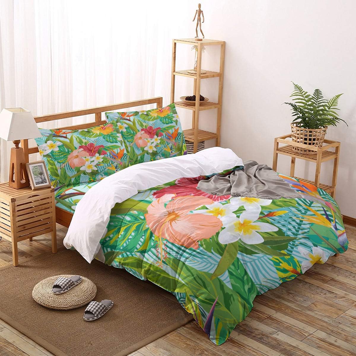 Bedding Quilt Set, Soft 3 Pieces Washed Bedding Set, Vivid Tropical
