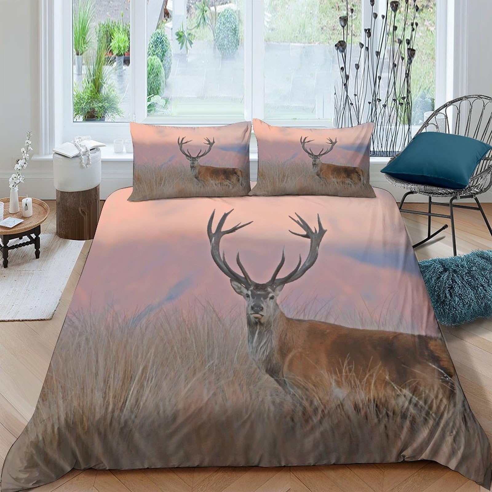 Ctjqhvkz Style-6 3D Printed Deer Forest Fitted Sheet Microfiber Soft Breathable Sunset Meadow Mattress Cover For Bedroom Decor Single（135X200cm）