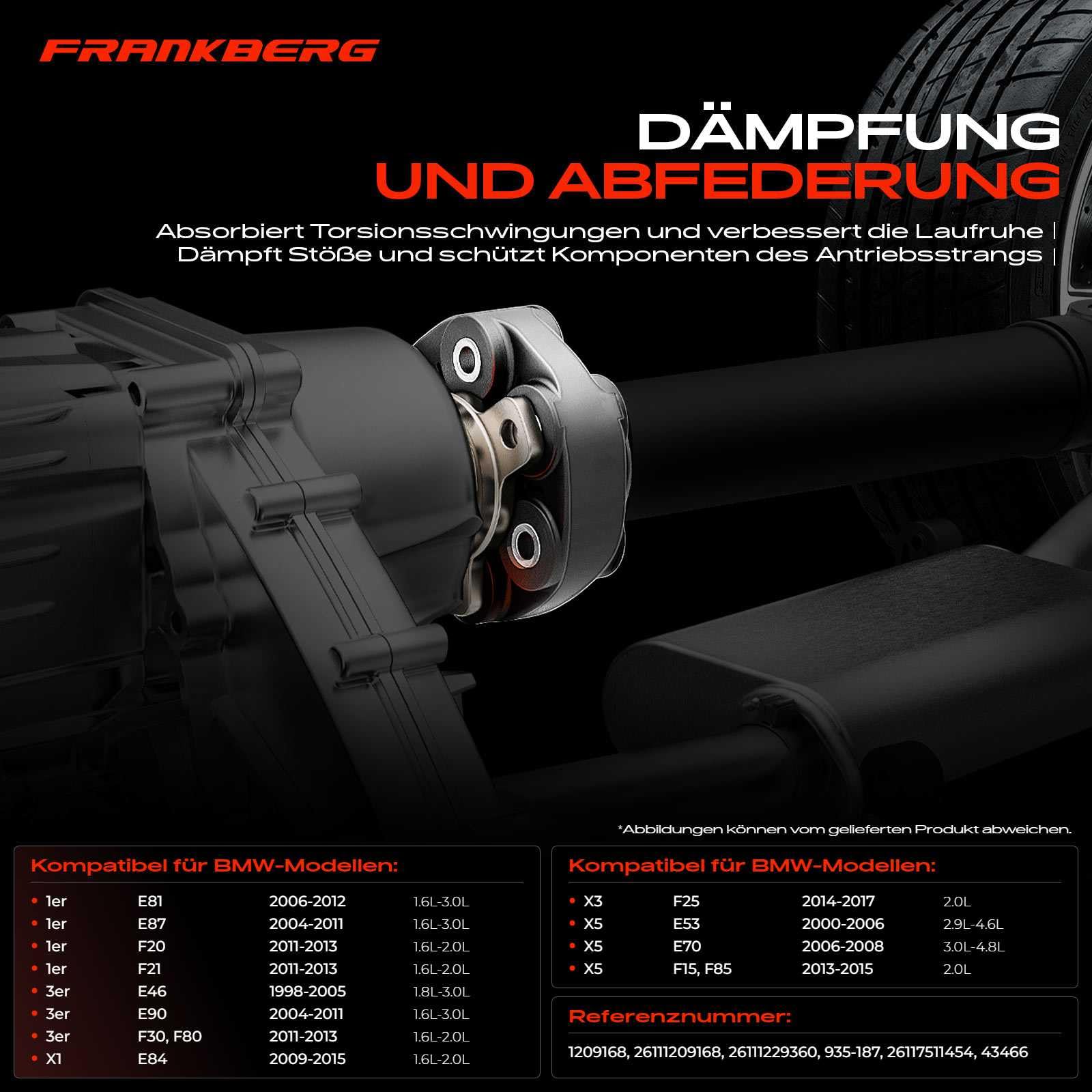 Frankberg Gelenkscheibe Hardyscheibe Kompatibel mit 1er 2004-2013 3er 1998-2013 X1 2009-2015 X3 2014-2017 X5 2000-2015 Z4 Roadster 2004-2017 Replace# 26111209168