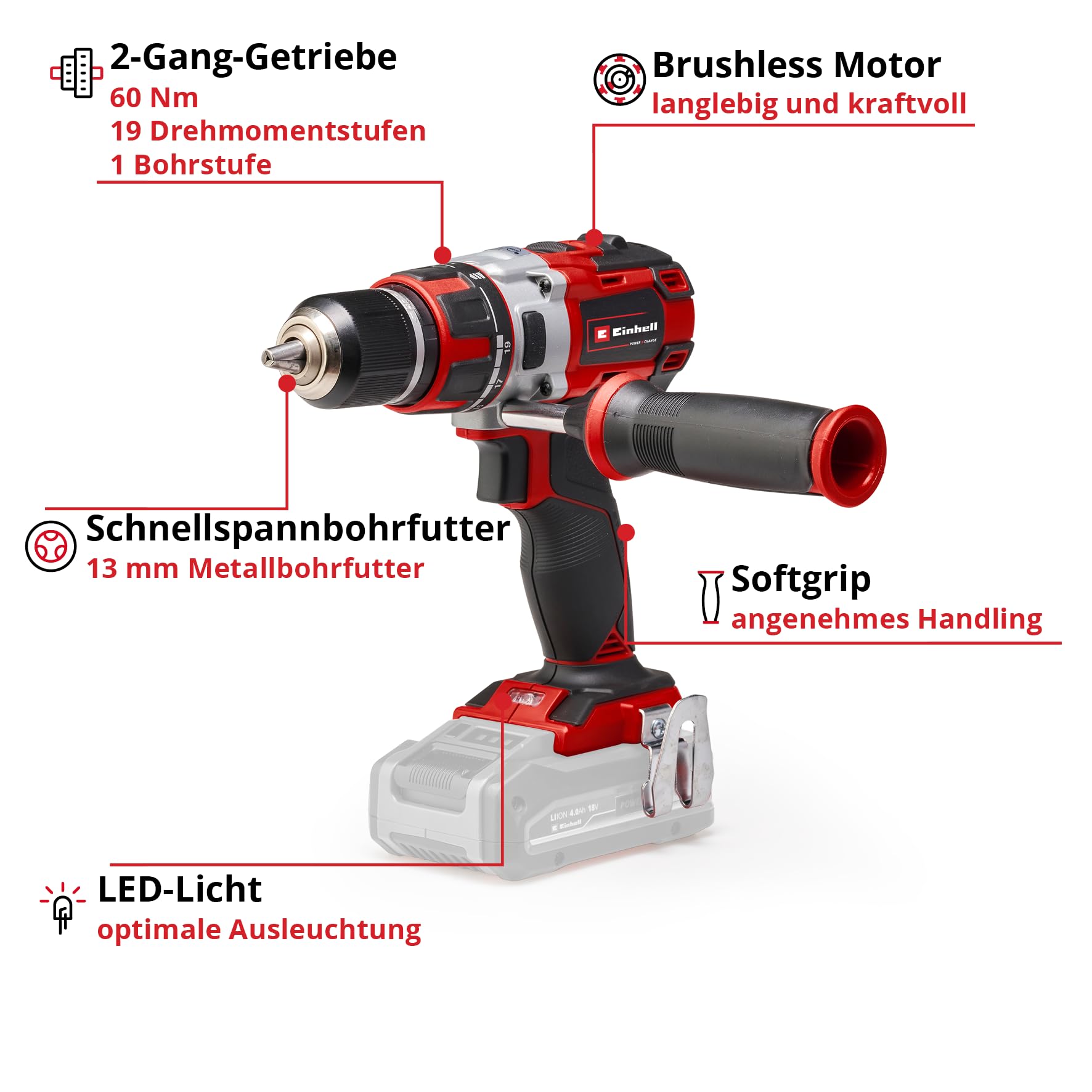 Einhell Te-Cd 18 Li Brushless - Solo Wiertarko-Wkrętarka, Czerwony/Czarny, 25,4 x 8 x 21,5 cm; 1,3 kg