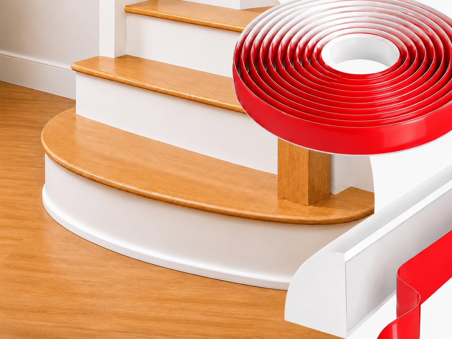 Flexible Quarter Round Molding 32 FT,Flexible White Rubber Trim,Self-Adhesive Rubber Quarter Round Trim 1/2" D——Stick Molding for Floor Edge, Wall Corner, Stairs, Cabinet & Tub, White