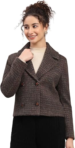 Monte Carlo Womens Regular Fit Printed Button Full Sleeve Winter Coat | Warm Woolen Overcoat for Ladies | Stylish Long Sle...