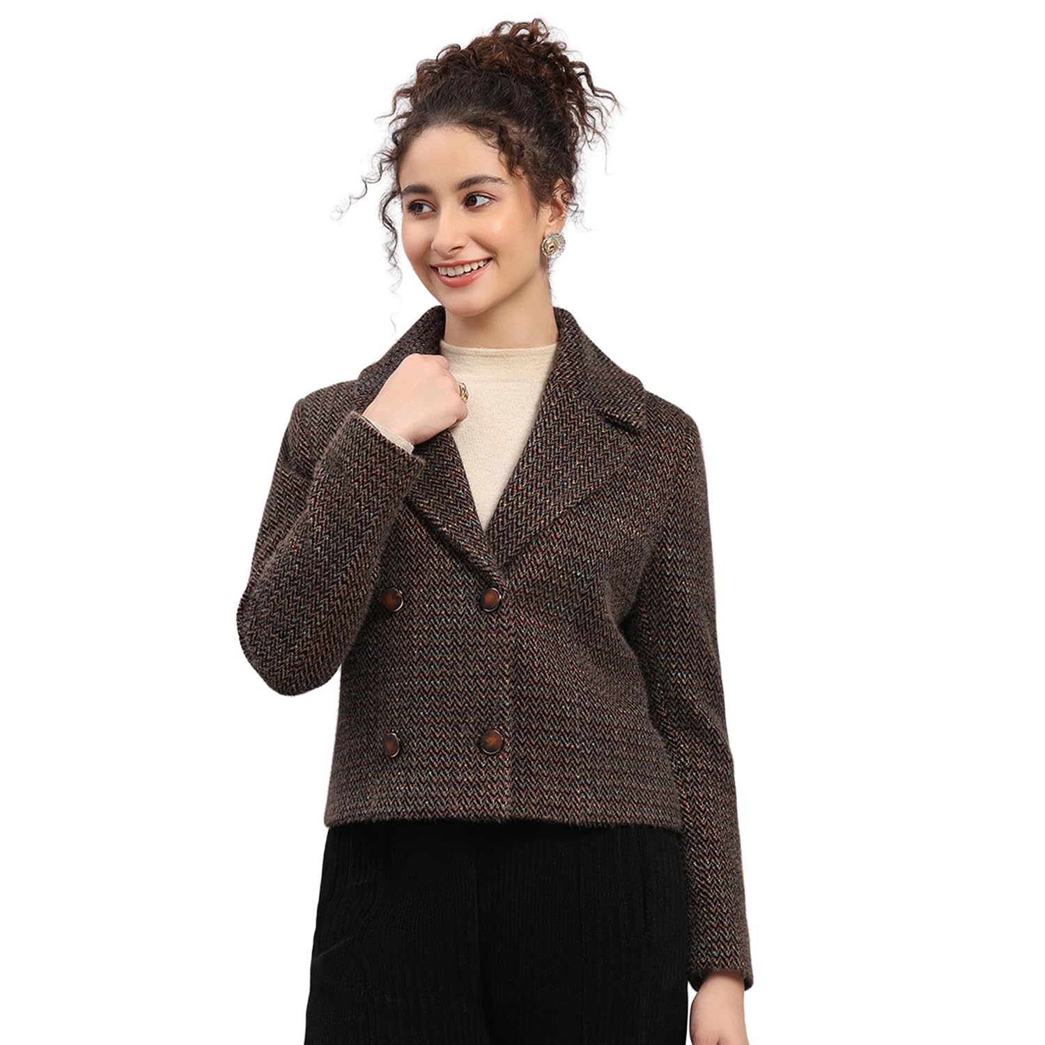 Womens Regular Fit Printed Button Full Sleeve Winter Coat | Warm Woolen Overcoat for Ladies | Stylish Long Sleeve Buttoned Jacket (Pack Of 1)-image-41