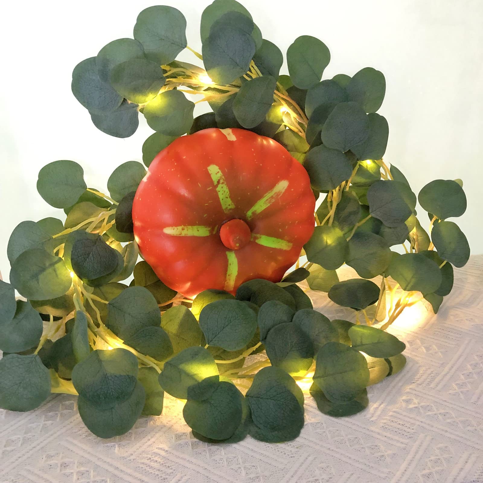 Ghirlanda di Edera Artificiale Foglia Eucalipto Viti Piante Verdi Appese Piante di Vite di Eucalipto Finte con LED Luce di Stringa (Eucalipto verde-B, 5