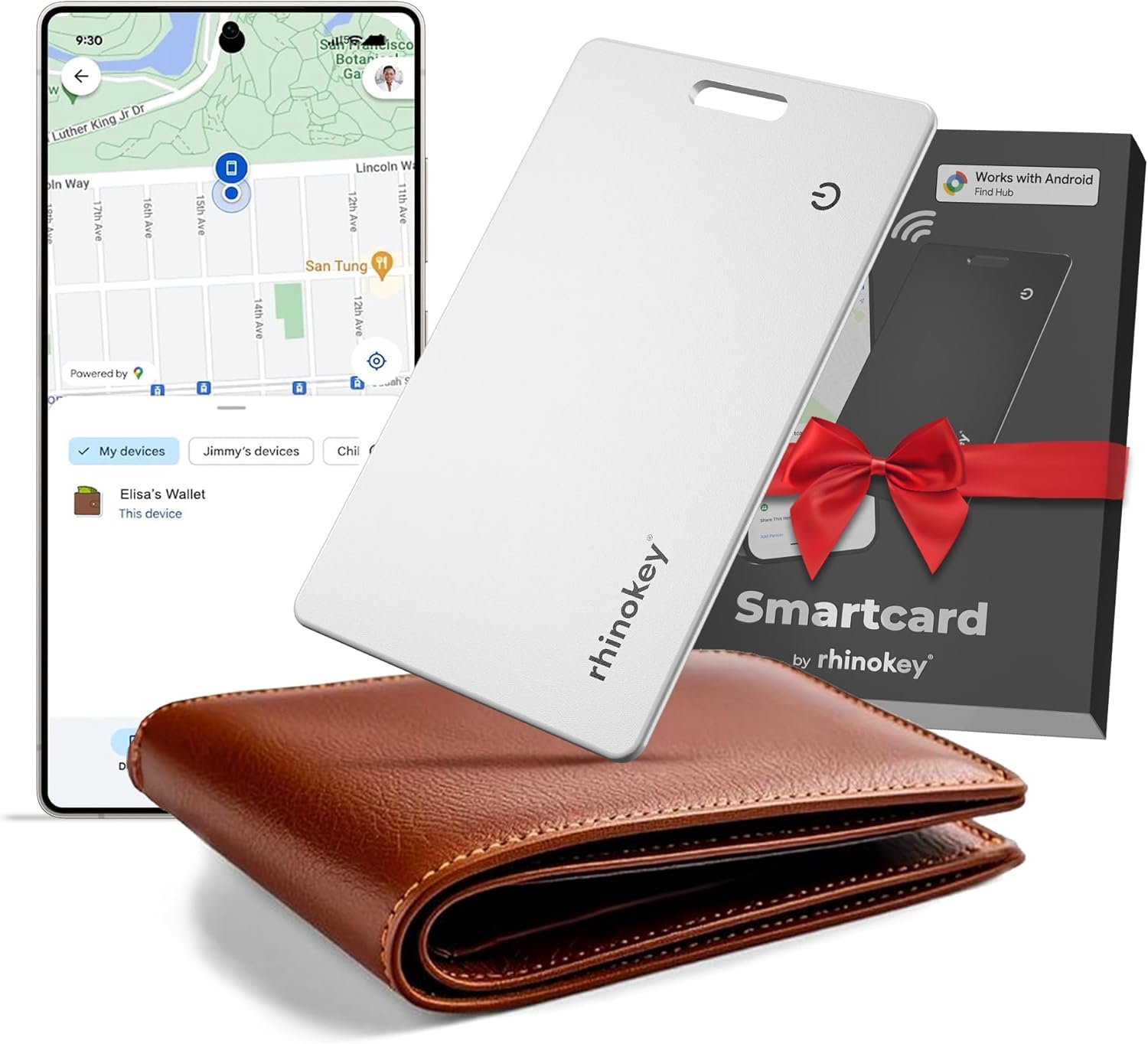 Rhinokey® Slim Wallet Tracker Card Android Works with Google Find Hub | IP68 Waterproof,R…