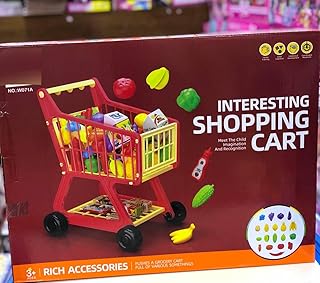 عربة تسوق للأطفال مع ٤١ قطعة من الملحقات، لعبة تعليمية للأطفال ٣+ سنوات، أحمر وأصفر