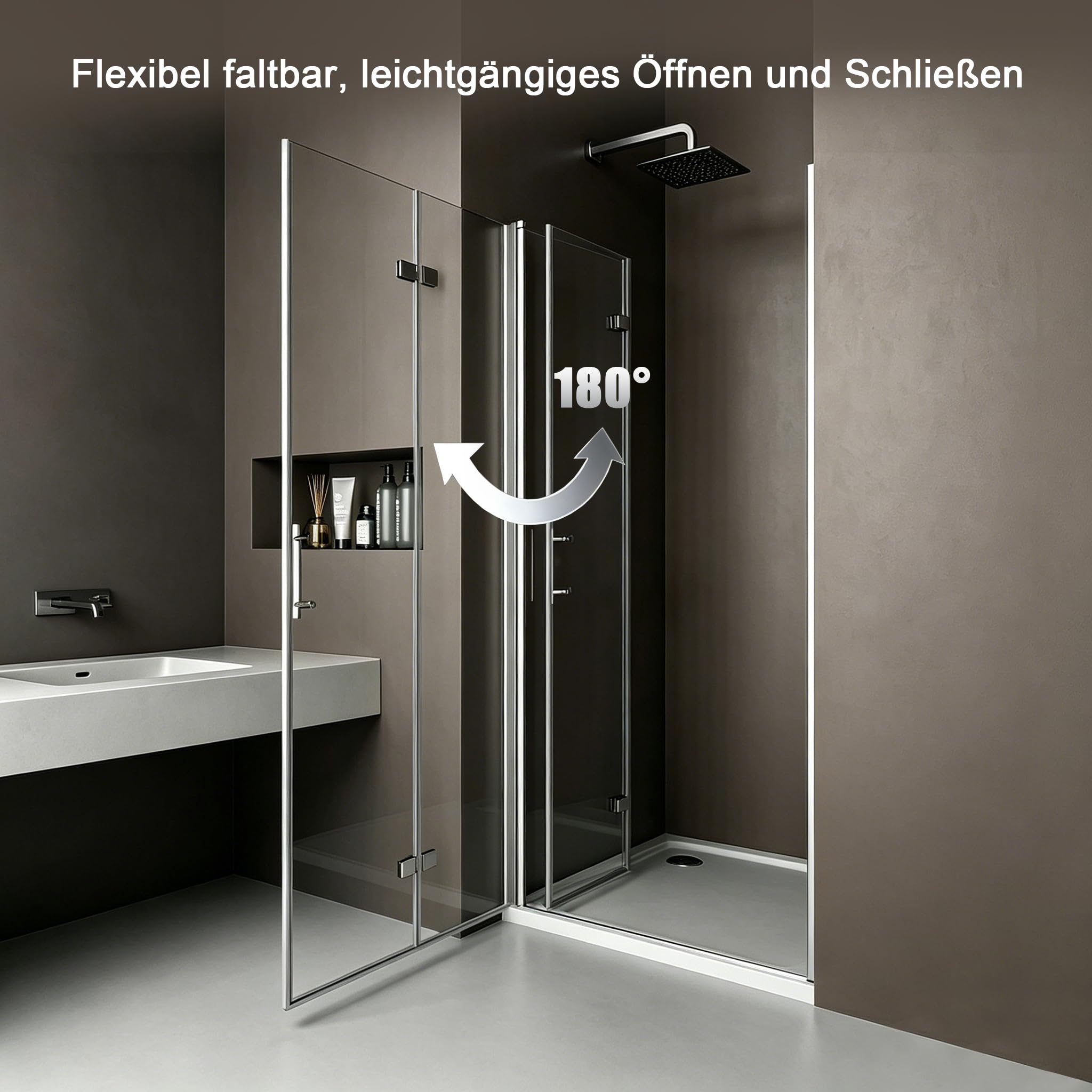 Duschtür 90x195 cm Nischentür Duschabtrennung Falttür Schwingtür 180° Dusche Duschwand Glas Duschtrennwand Nischenduschtür – 6 mm ESG-Glas