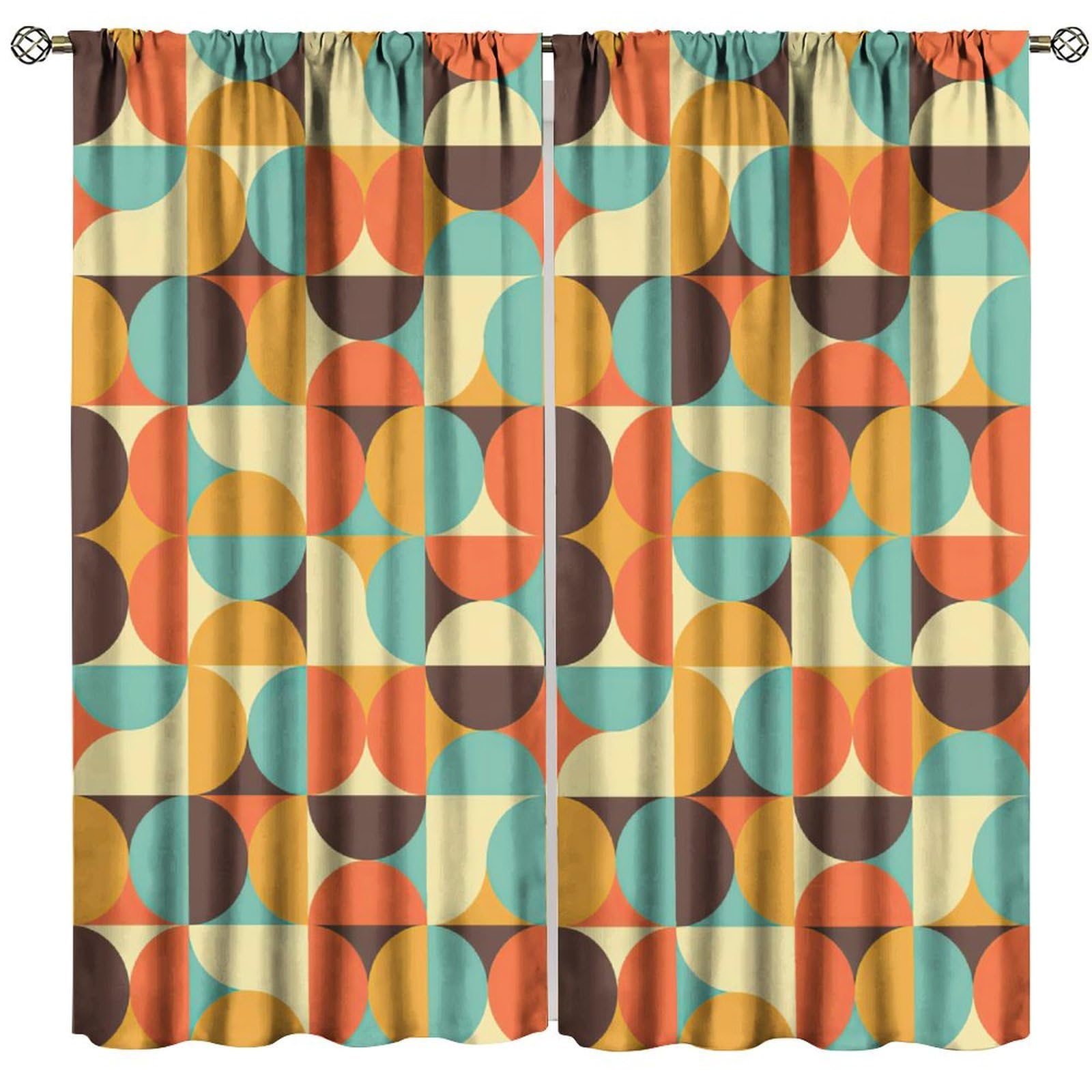 Mid Century Blackout Window Curtains,Mid Century Fifties Modern Retro Colors Pattern for Home Kitchen Restaurant Decoration Window Drapes 2 Panels 63x63in