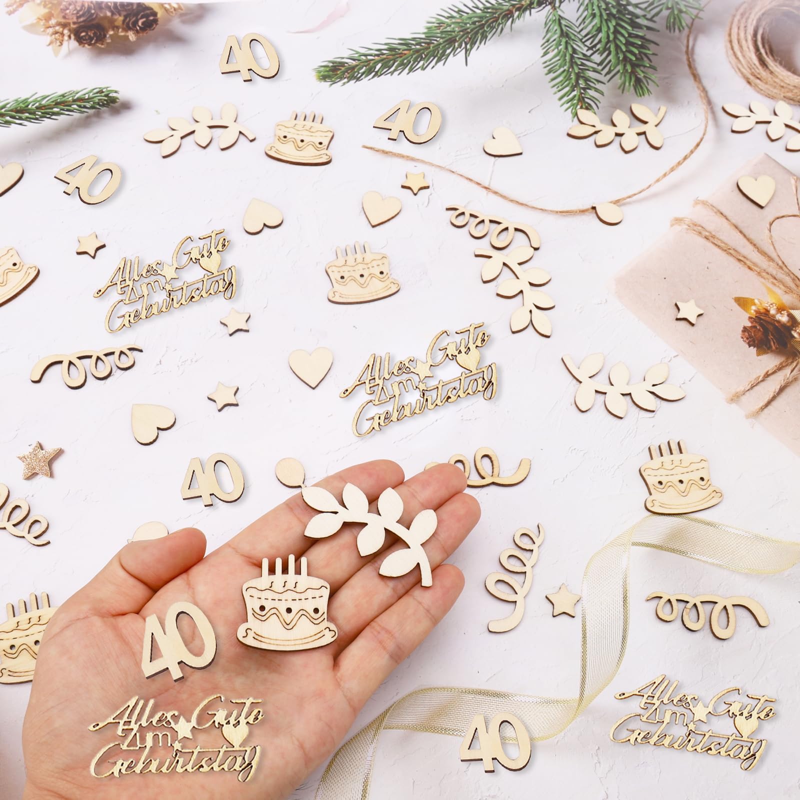 Déco Anniversaire Bois 150 Confettis En Bois Anniversaire - Décoration De Table - Motifs Festifs - Réutilisables Déco Gâteau DIY