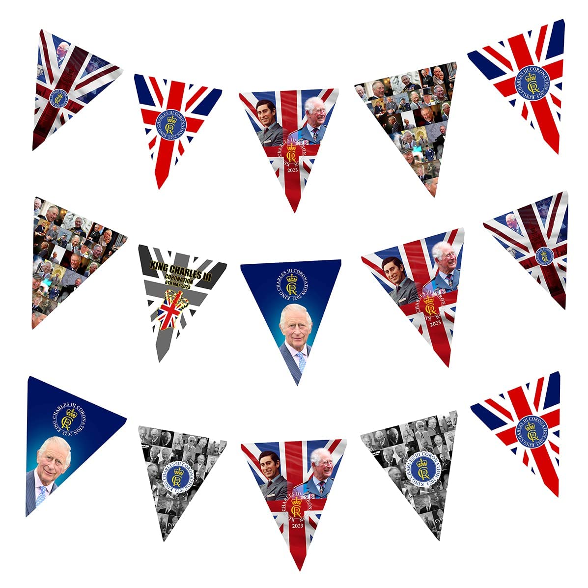 King Charles III Bunting,Kings Coronation Decorations Bunting Banners,King Charles III 21 Flags