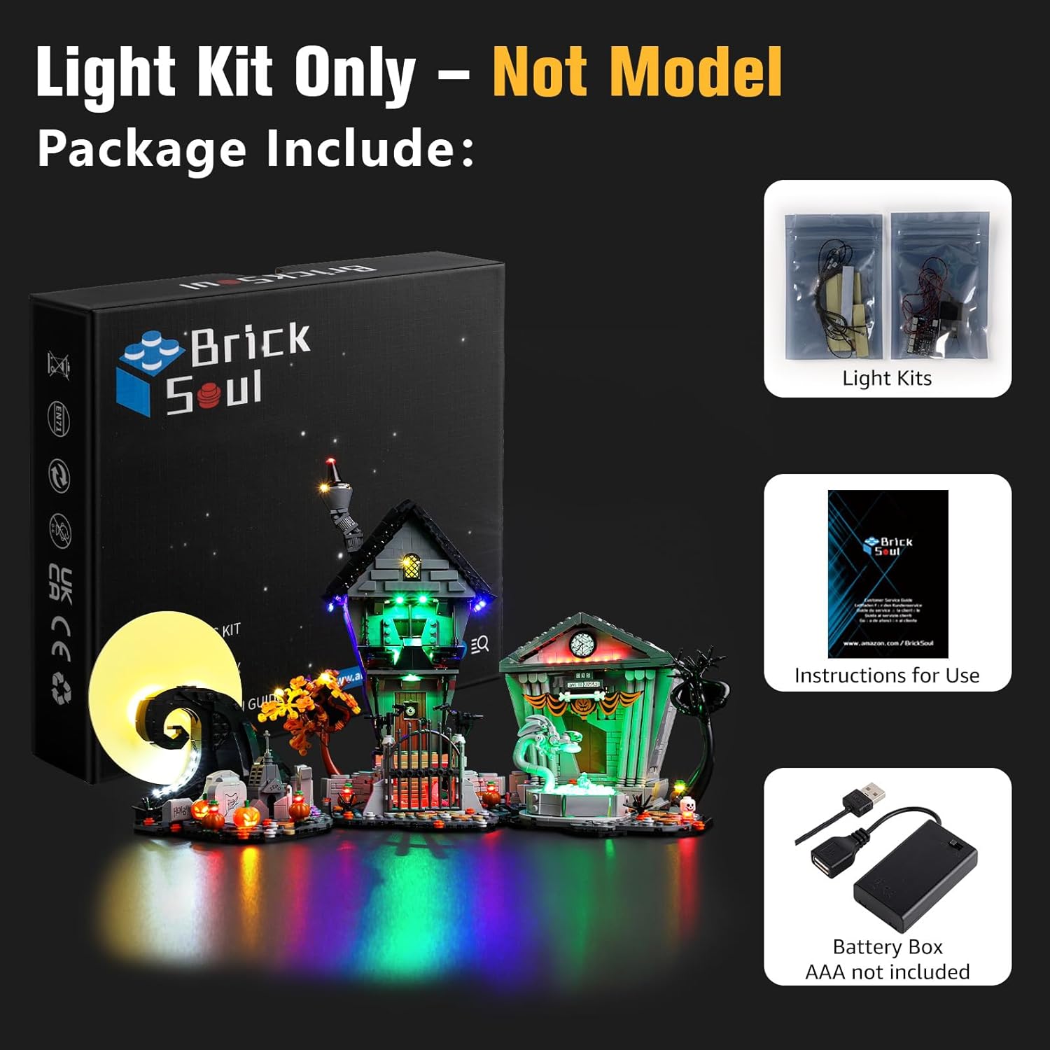 BrickSoul Light Up Kit Compatible with Lego 21351 Tim Burton's Nightmare Before Christmas Building Set | Upgrade Design Lighting Accessories | Cable-Hiding Tech for Display (21351 Set NOT Included)