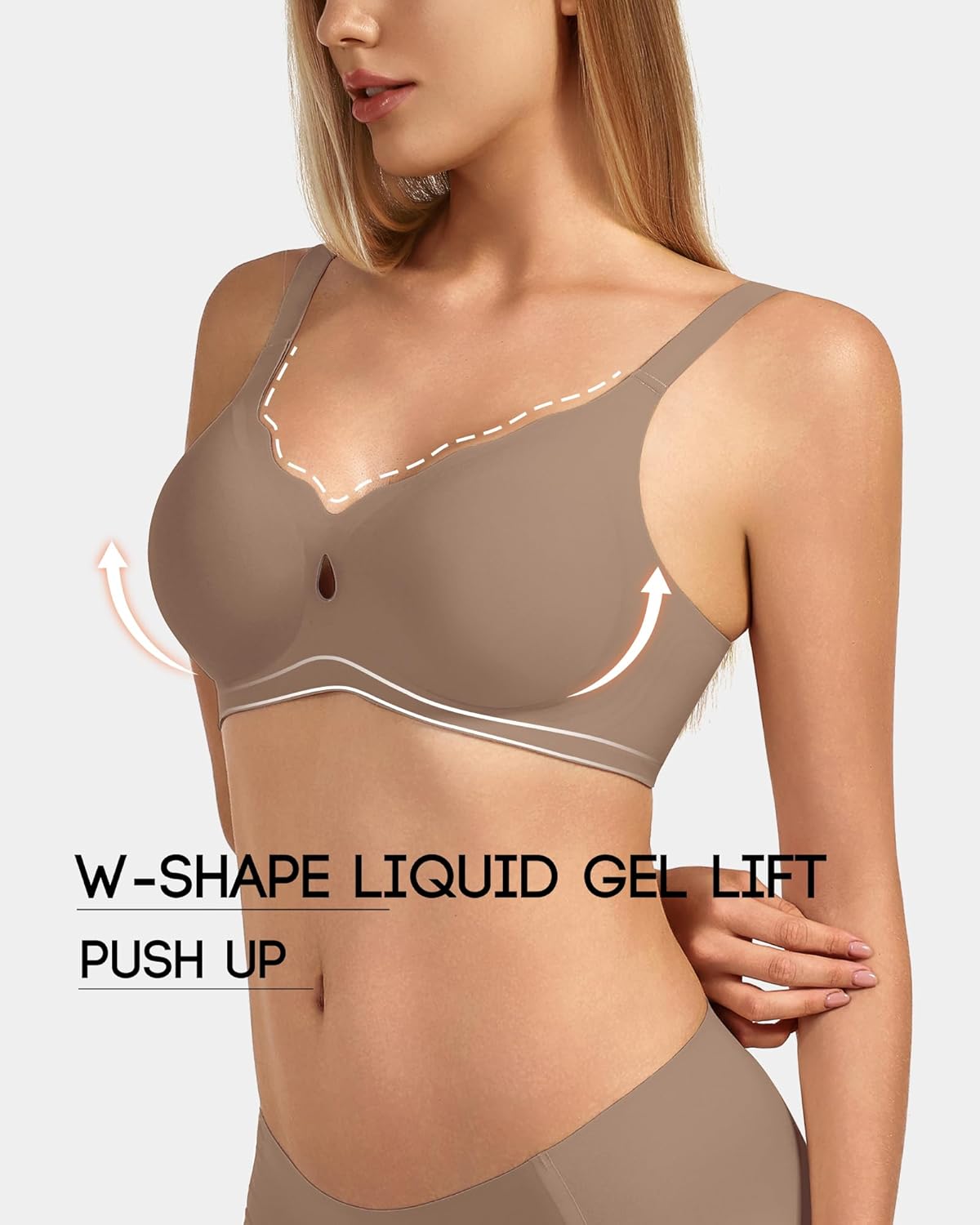 Women's Jelly Comfort No Underwire Bra - Scalloped Wireless Full Coverage with Push Up Lift, Seamless T-Shirt Bra - Image 2